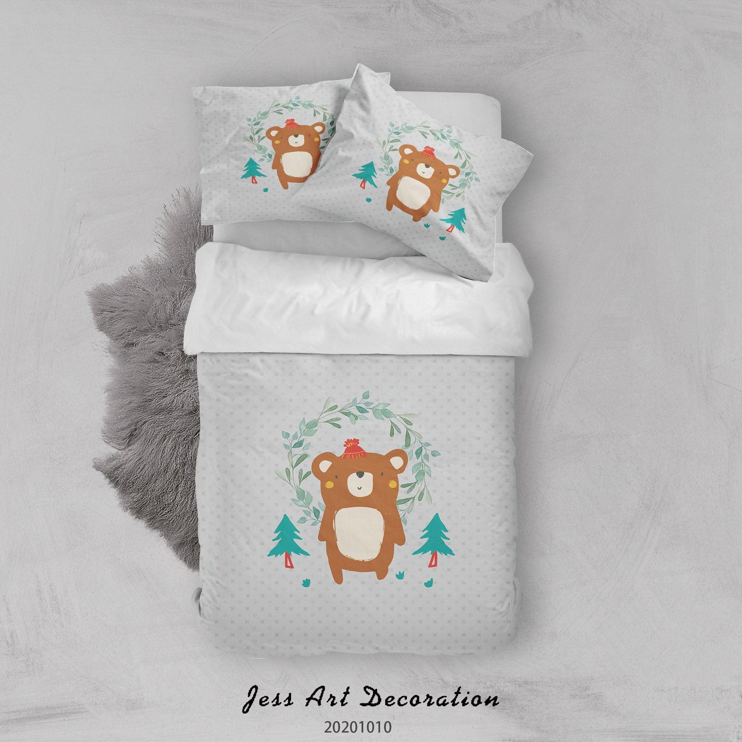 3D Cartoon Cute Animal Bear Christmas Tree Quilt Cover Set Bedding Set Duvet Cover Pillowcases WJ 9551