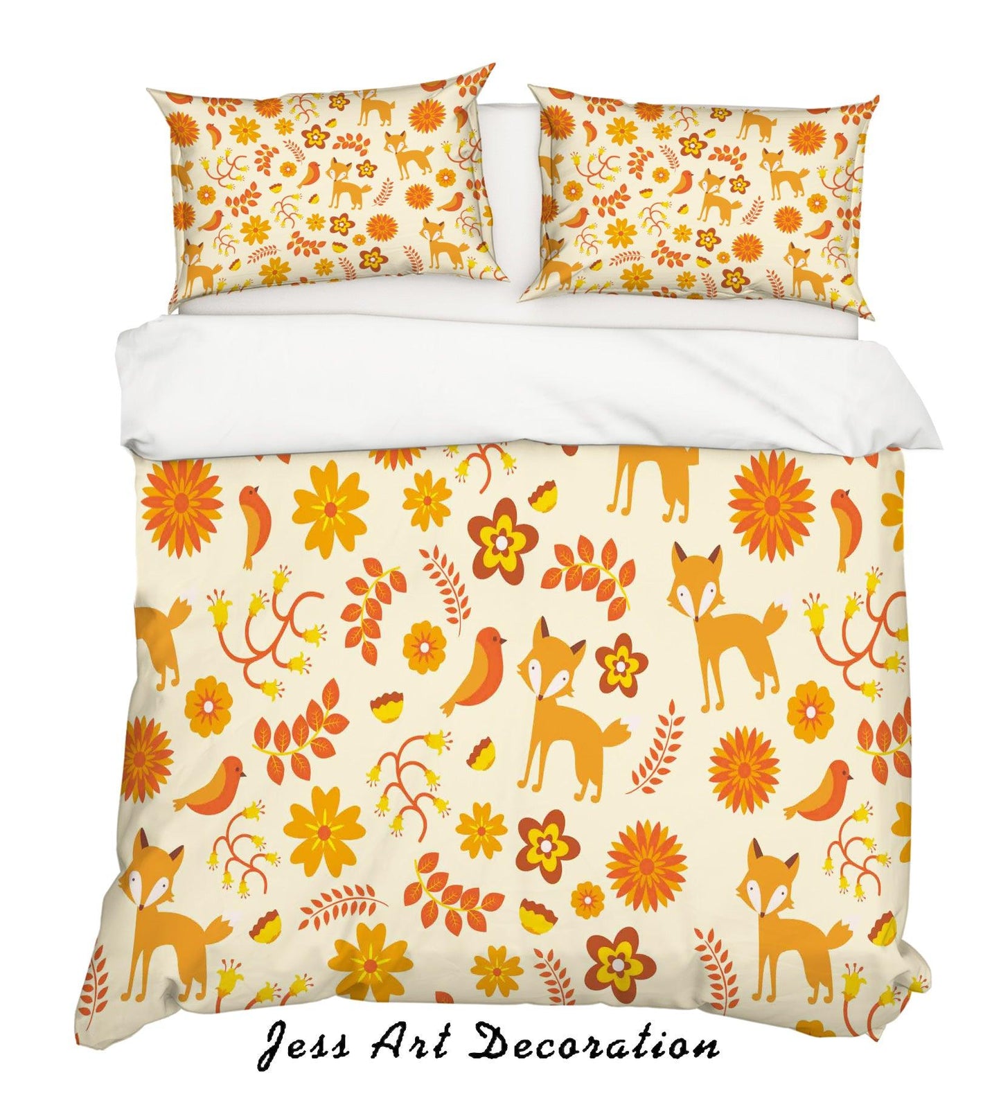 3D Cartoon Orange Fox Leaf Quilt Cover Set Bedding Set Pillowcases 20