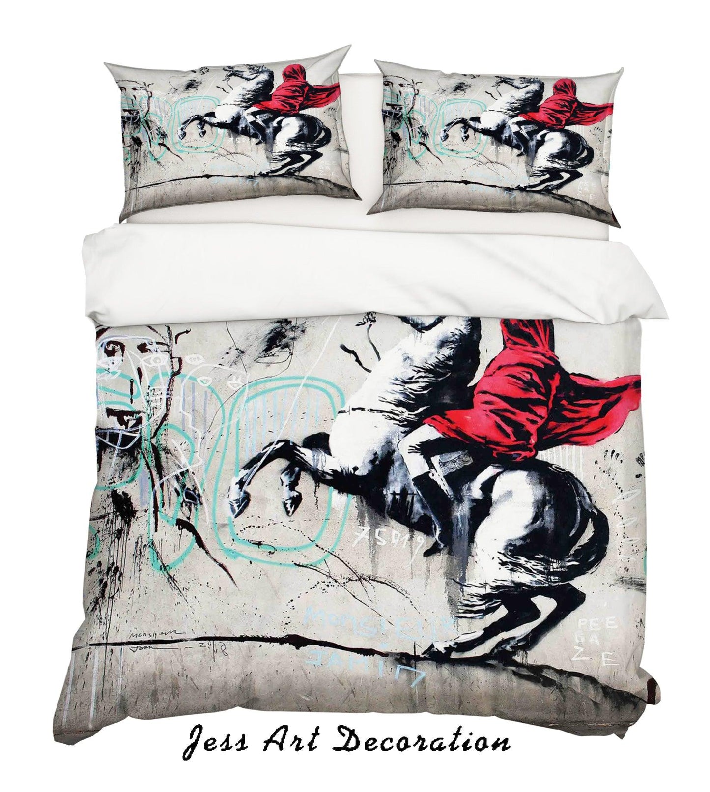 3D Banksy Horse Knight Red Quilt Cover Set Bedding Set Duvet Cover Pillowcases ZY D71