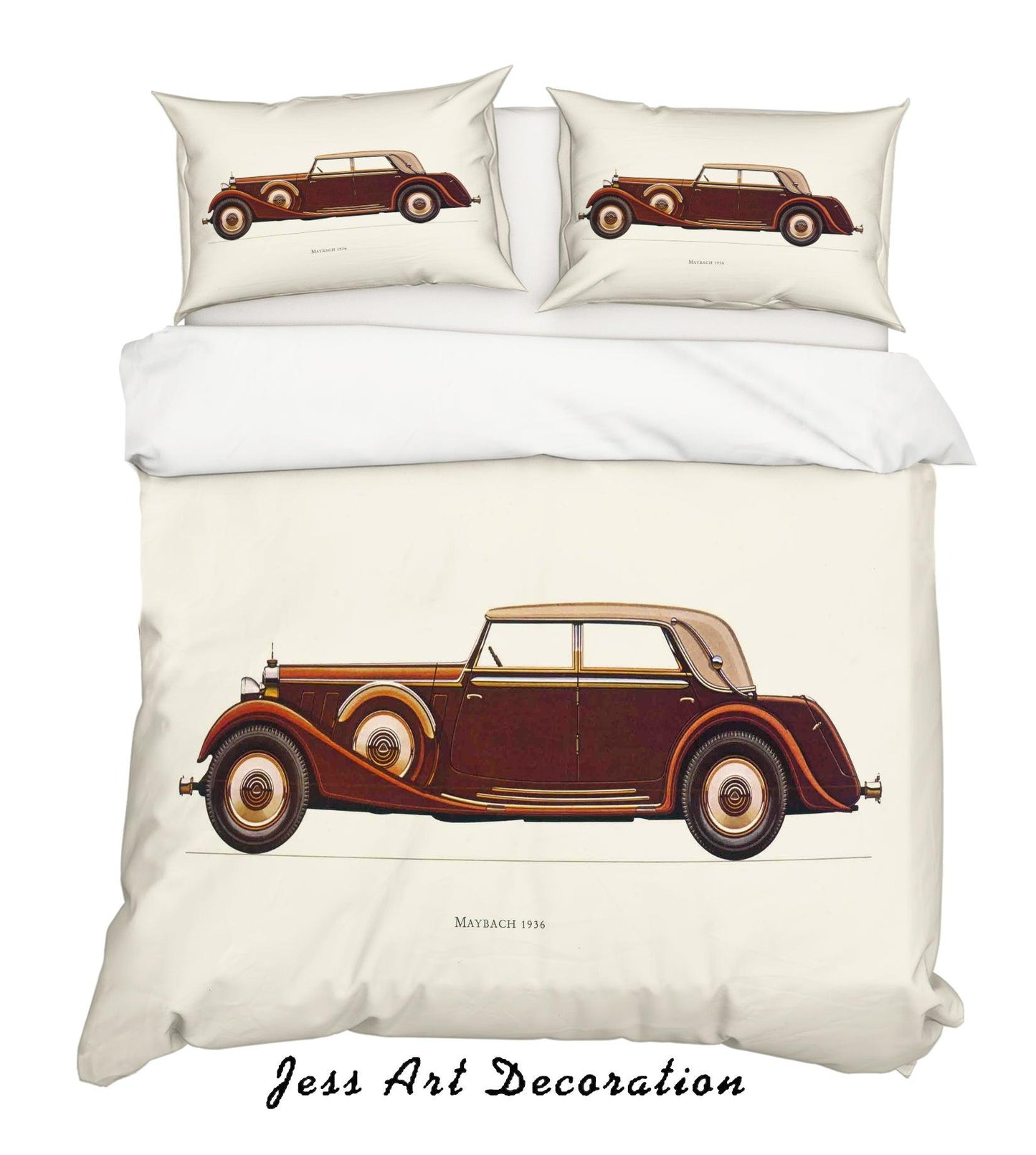3D Brown Retro Classic Car Quilt Cover Set Bedding Set Pillowcases 08