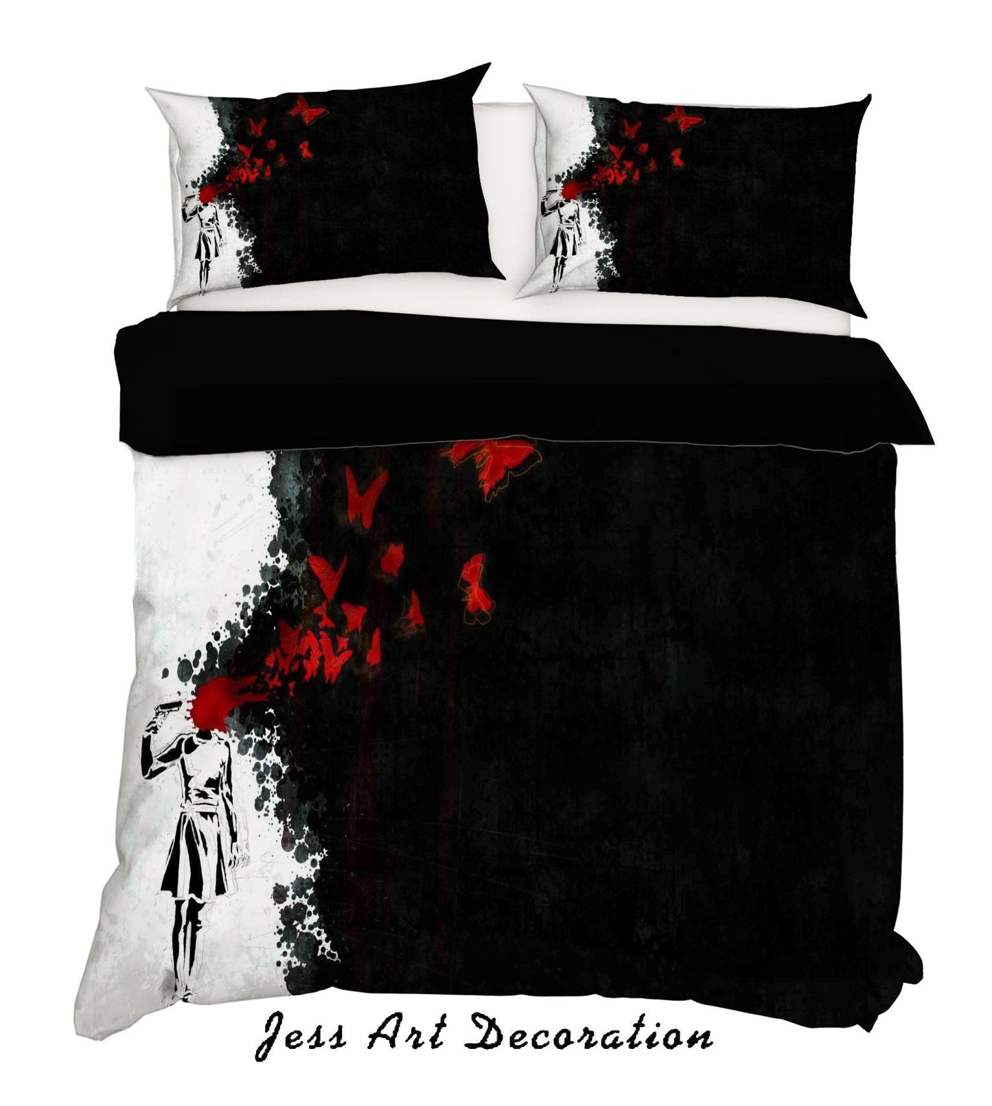 3D Banksy Mural Red Blood Butterfly Black White Quilt Cover Set Bedding Set Duvet Cover Pillowcases ZY D121