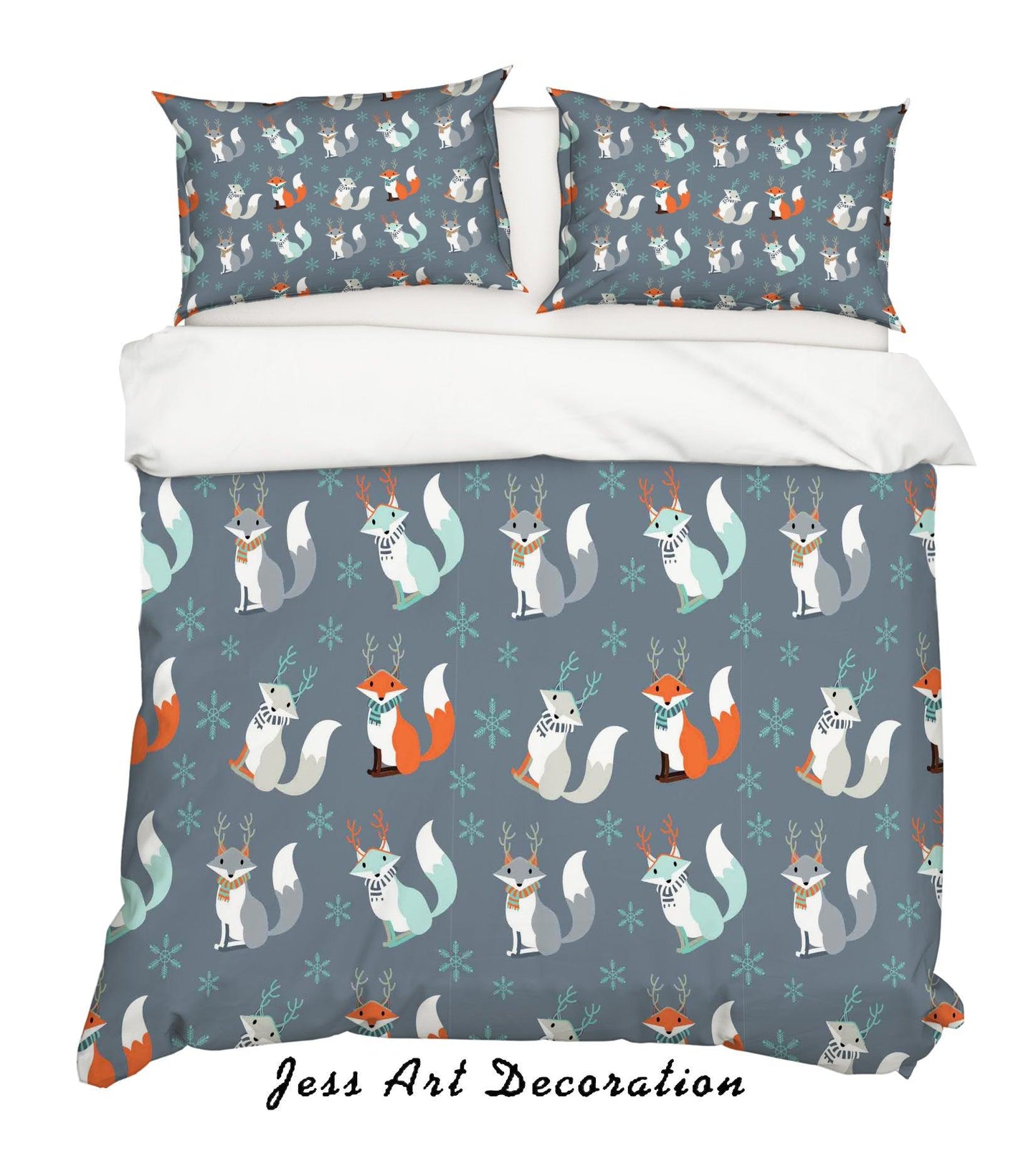 3D Cartoon Fox gGrey Quilt Cover Set Bedding Set Pillowcases 3