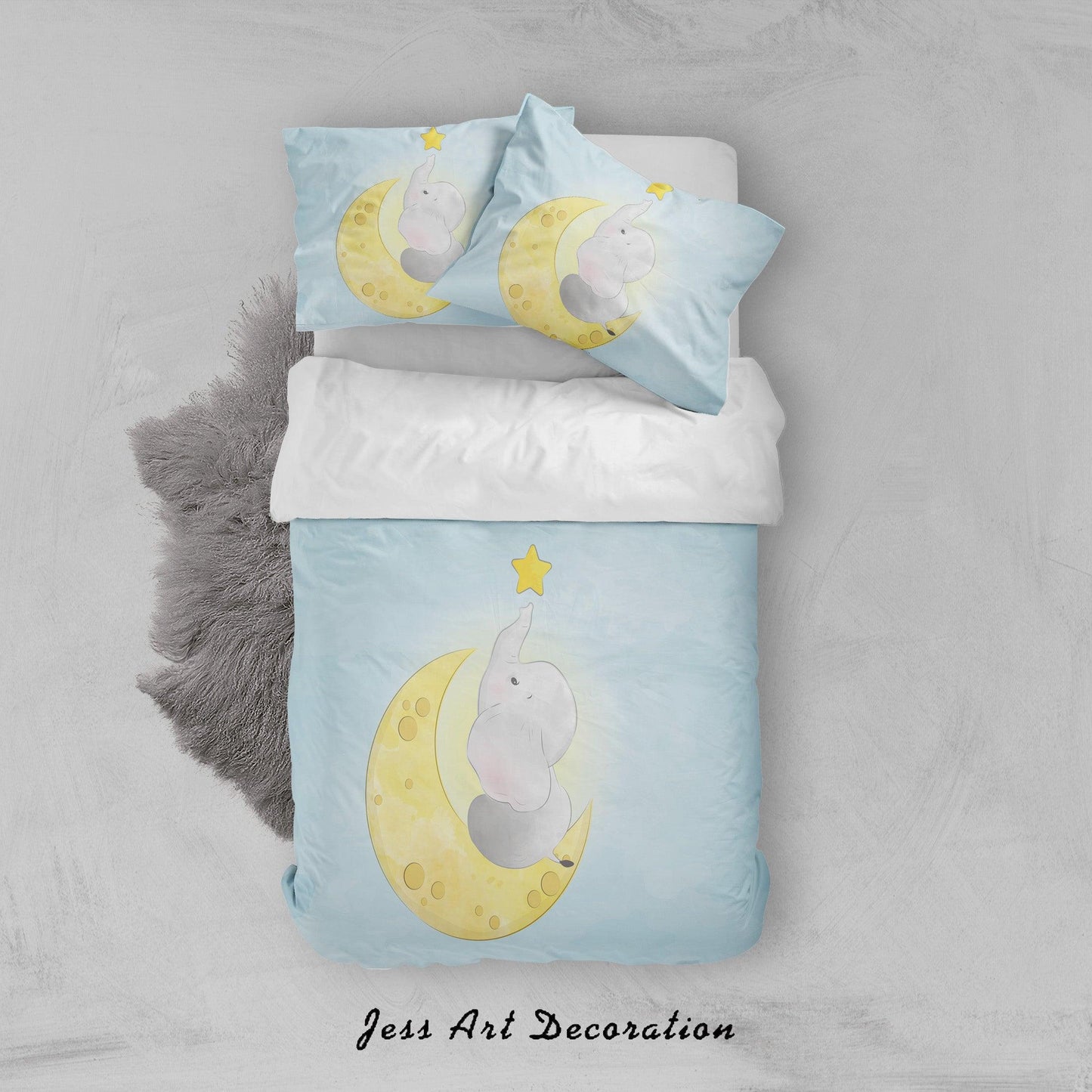 3D Blue Moon Star Elephant Quilt Cover Set Bedding Set Duvet Cover Pillowcases SF56