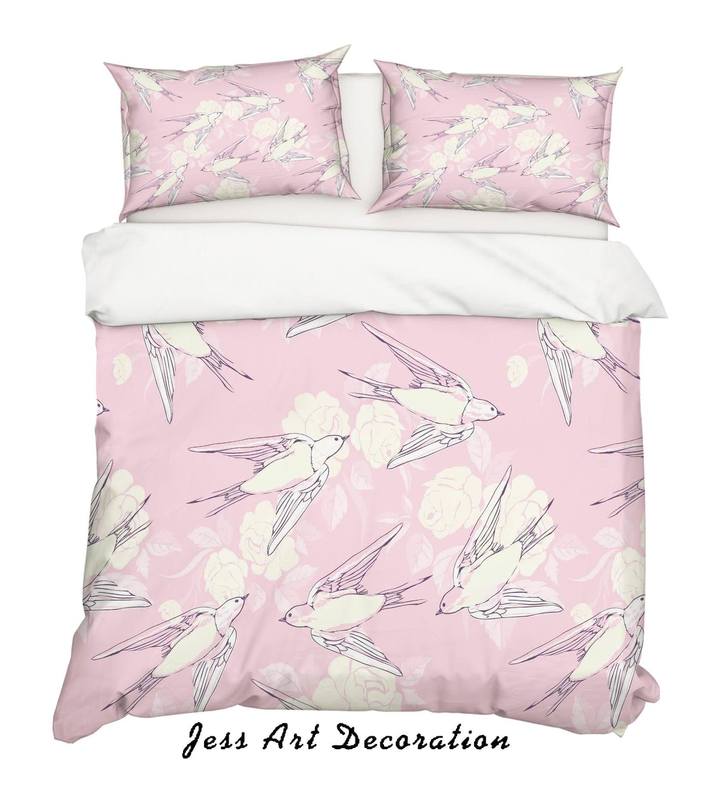 3D Cartoon Pink Swallow Quilt Cover Set Bedding Set Pillowcases 128