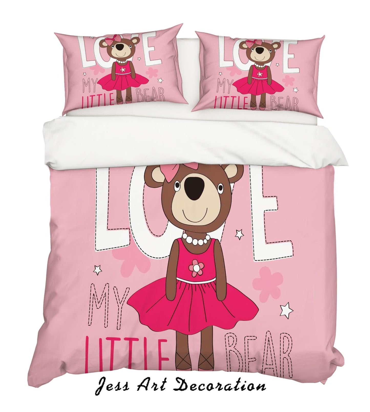 3D Cartoon Bear Pink Quilt Cover Set Bedding Set Pillowcases 181