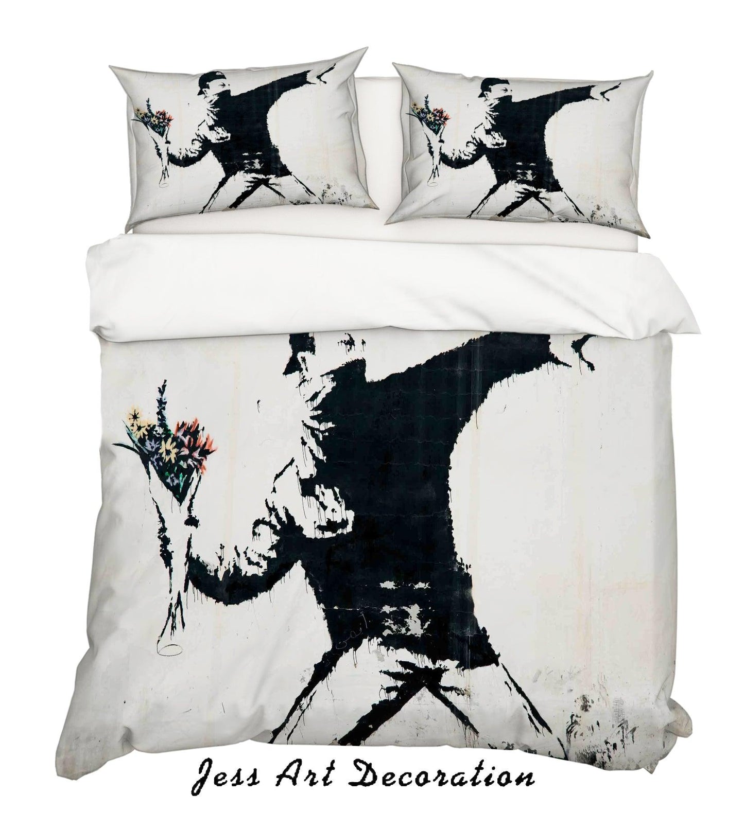3D Banksy Black White Figure Flower Color Quilt Cover Set Bedding Set Duvet Cover Pillowcases ZY D25