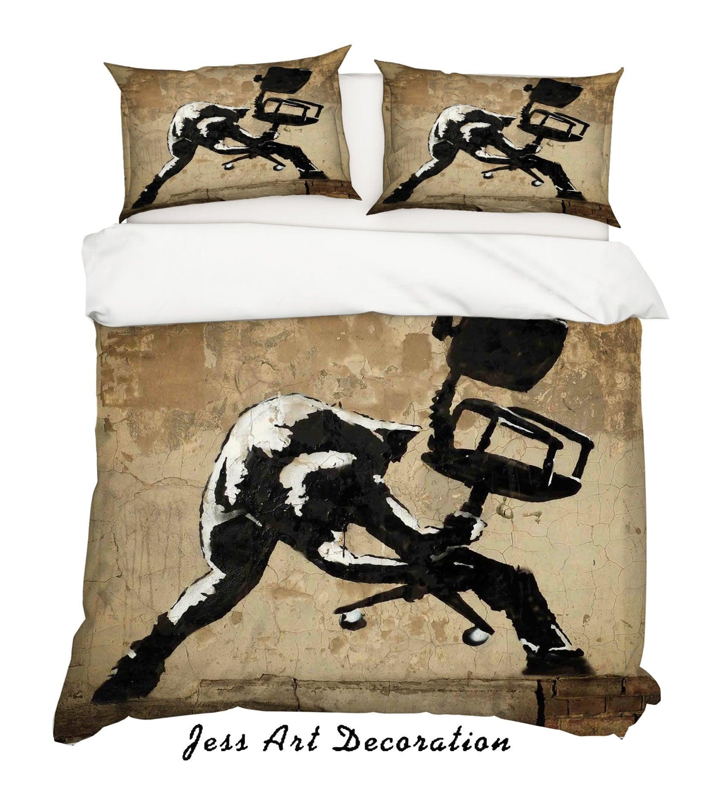 3D Banksy Mural Figure Swivel Chair Black White Quilt Cover Set Bedding Set Duvet Cover Pillowcases ZY D92