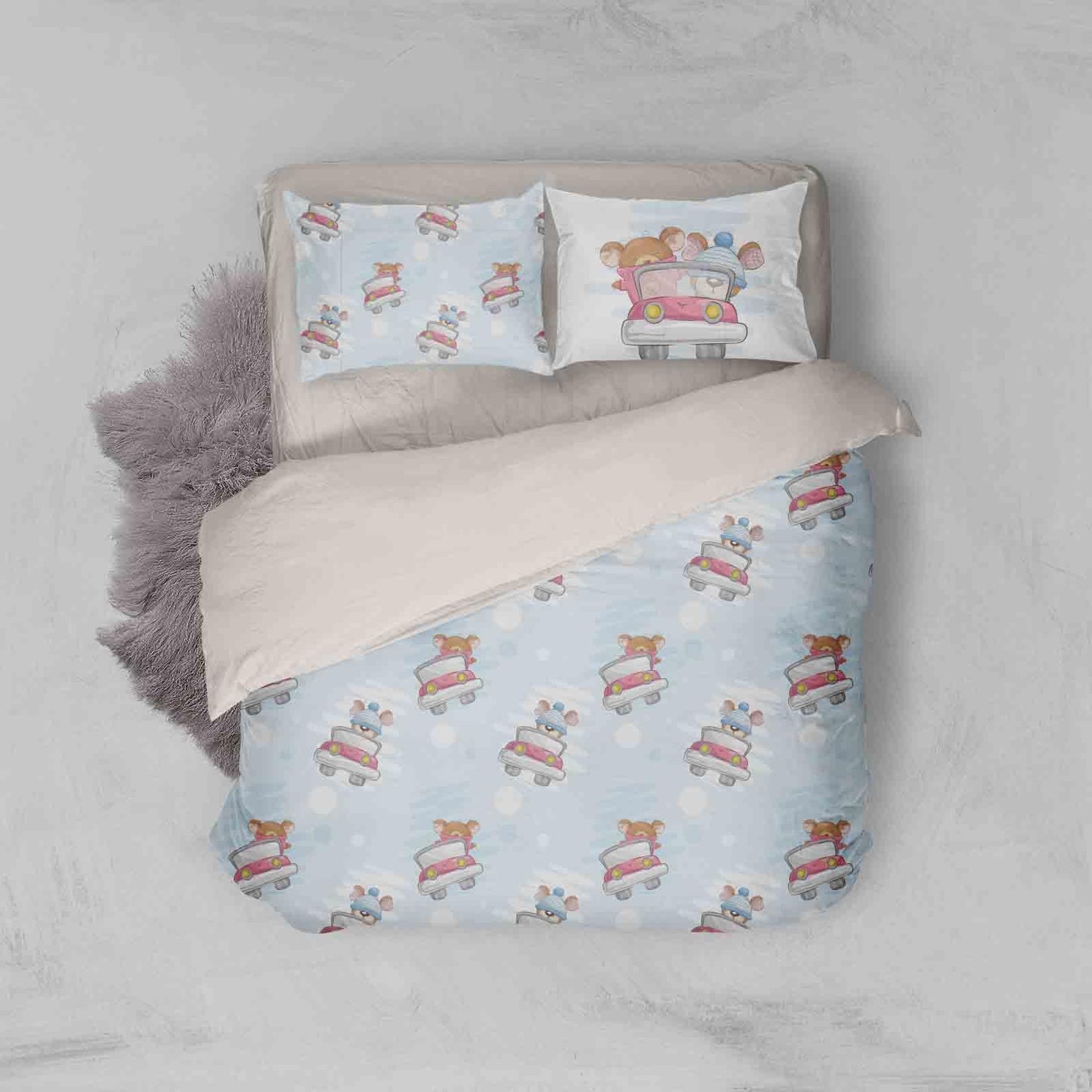 3D Blue Teddy Bear Car Quilt Cover Set Bedding Set Pillowcases 102