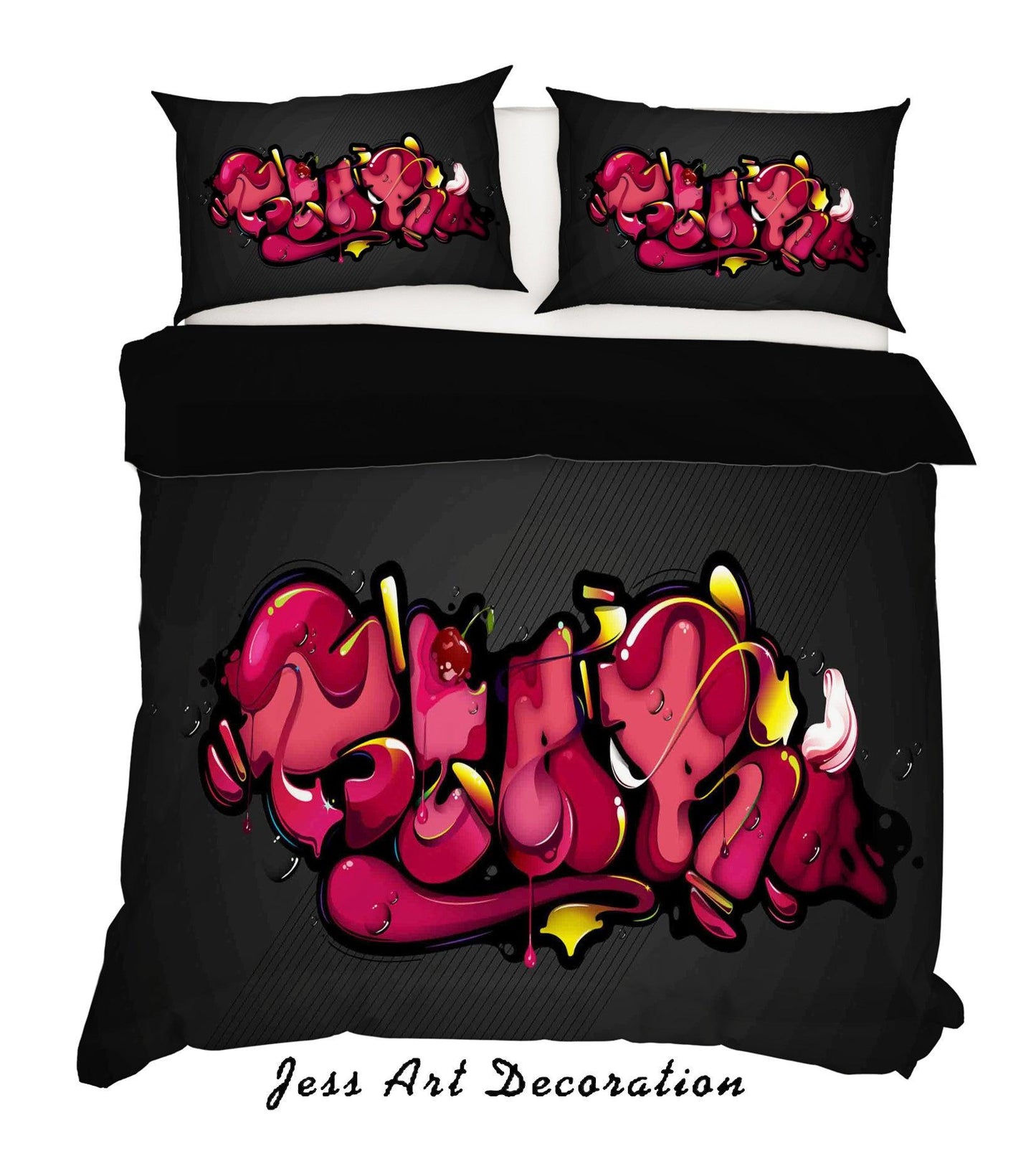 3D Black Pink Graffiti Quilt Cover Set Bedding Set Pillowcases 78