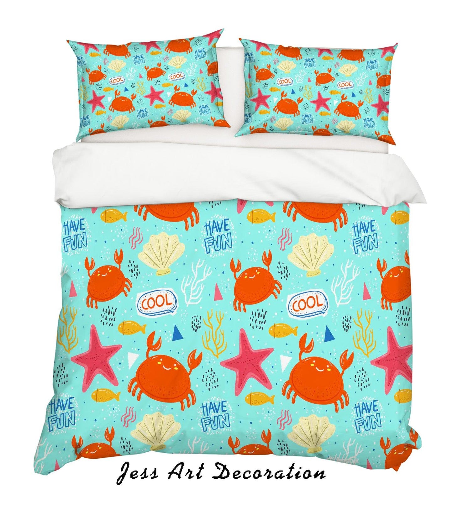 3D Cartoon Crab Starfish Quilt Cover Set Bedding Set Pillowcases 18