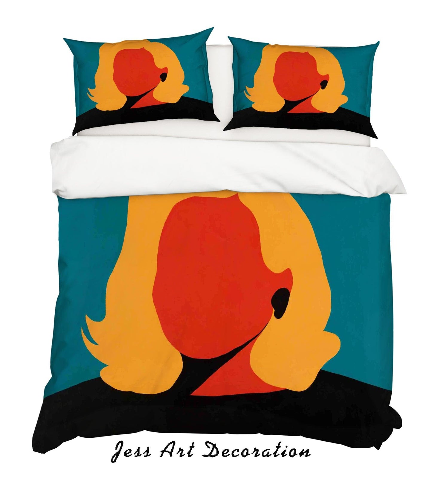 3D Abstract Figure Lady Golden Hair Red Blue Quilt Cover Set Bedding Set Duvet Cover Pillowcases ZY D46