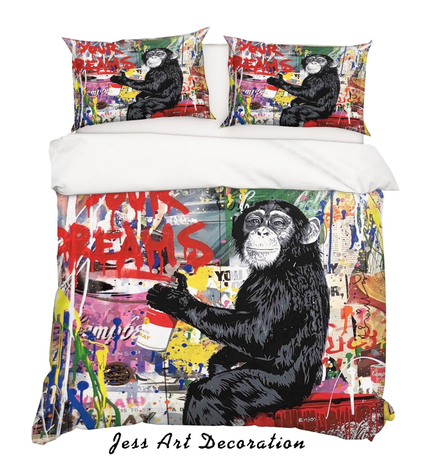 3D Gorilla Colorized Graffiti Quilt Cover Set Bedding Set Duvet Cover Pillowcases ZY D88