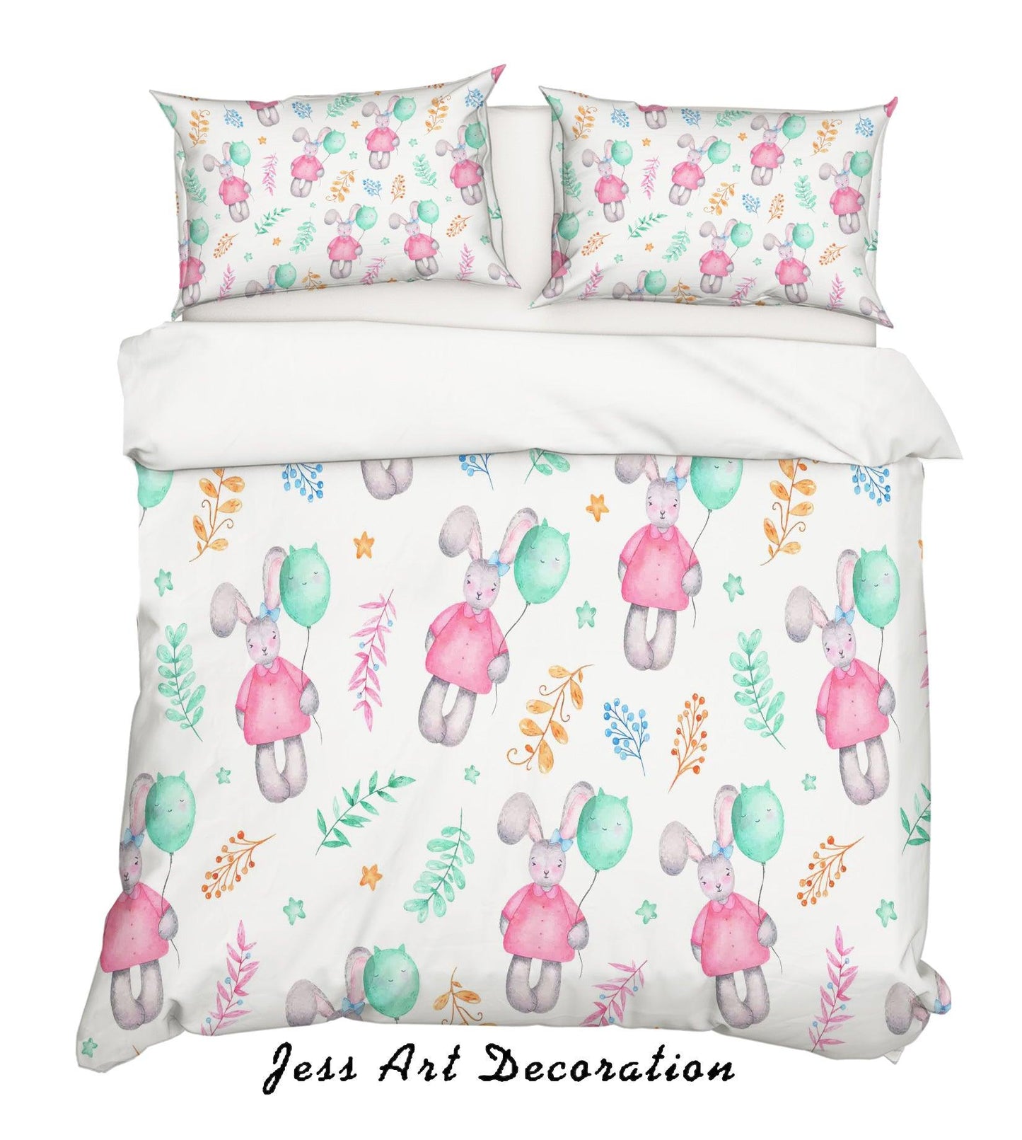 3D Cartoon Rabbit Balloon Quilt Cover Set Bedding Set Pillowcases 5