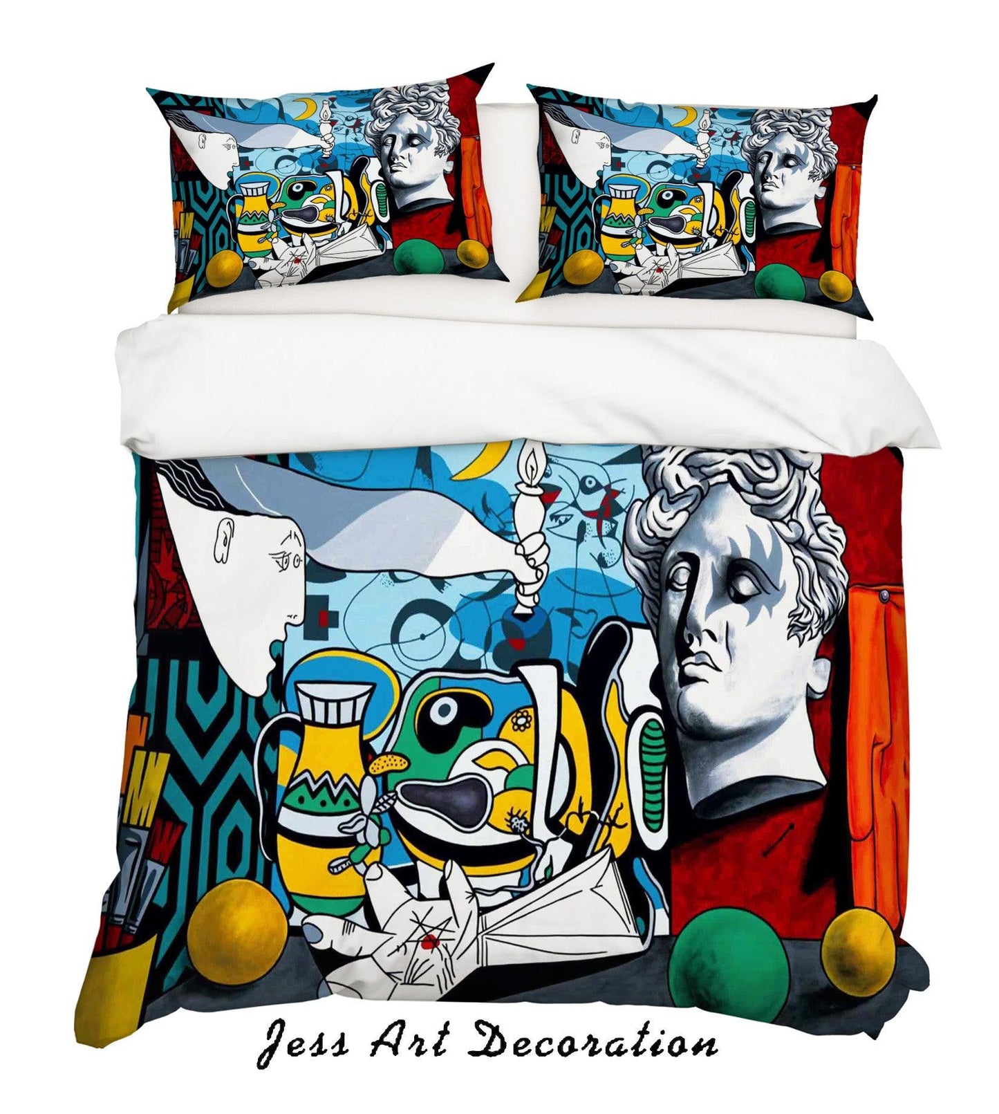 3D Abstract Colorful Moon White Statue Quilt Cover Set Bedding Set Duvet Cover Pillowcases LXL