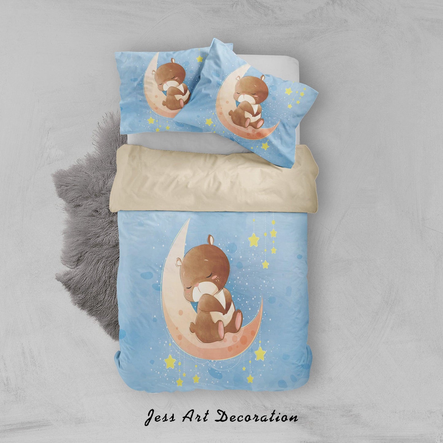 3D Blue Moon Star Bear Quilt Cover Set Bedding Set Duvet Cover Pillowcases SF90