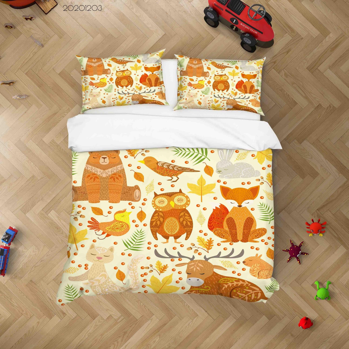3D Cartoon Hand Drawn Colorful Owl Bear Bird Cat Animal Plant Quilt Cover Set Bedding Set Duvet Cover Pillowcases LXL