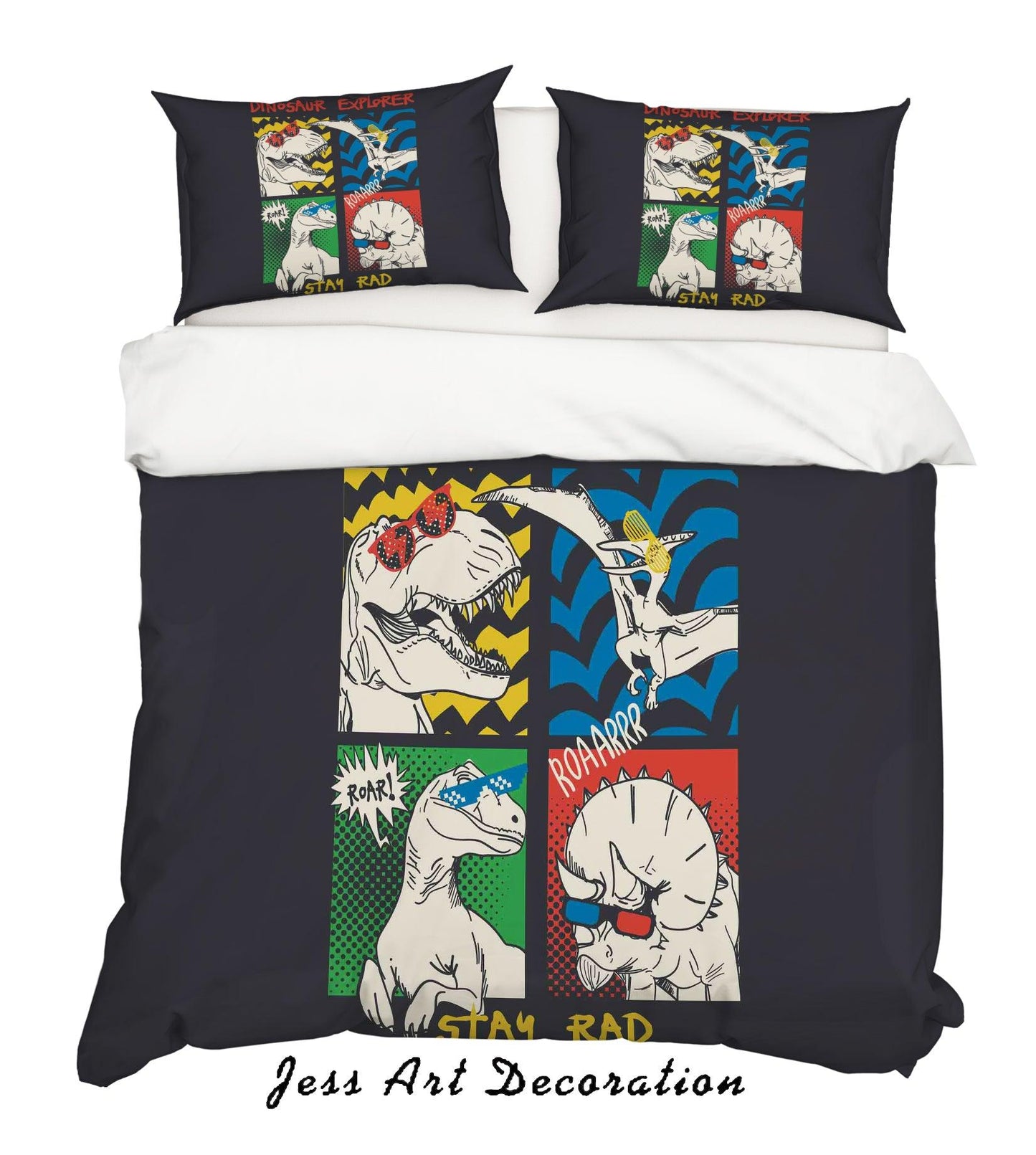 3D Cartoon Dinosaur Black Quilt Cover Set Bedding Set Pillowcases 29