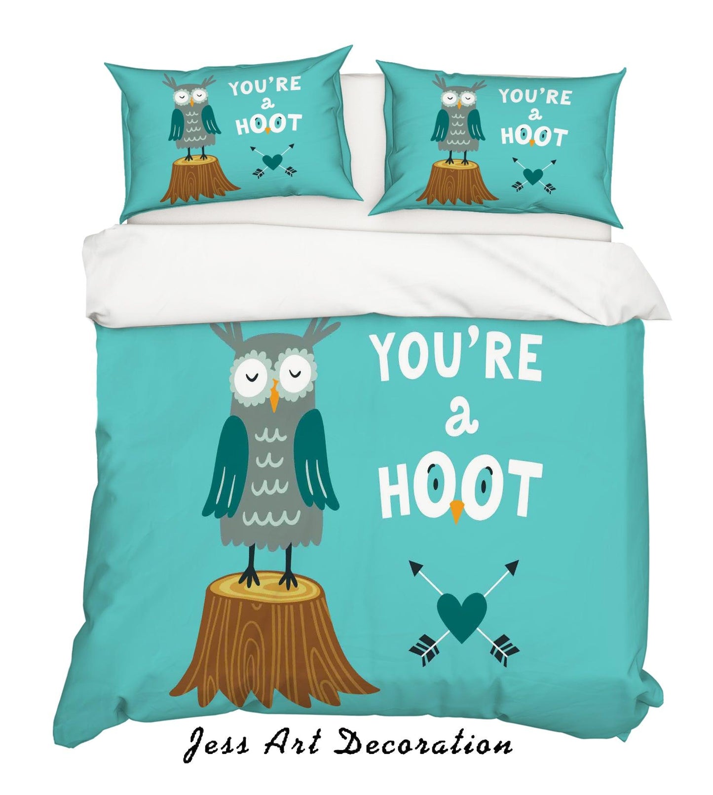 3D Cartoon Owl Green Quilt Cover Set Bedding Set Pillowcases 163