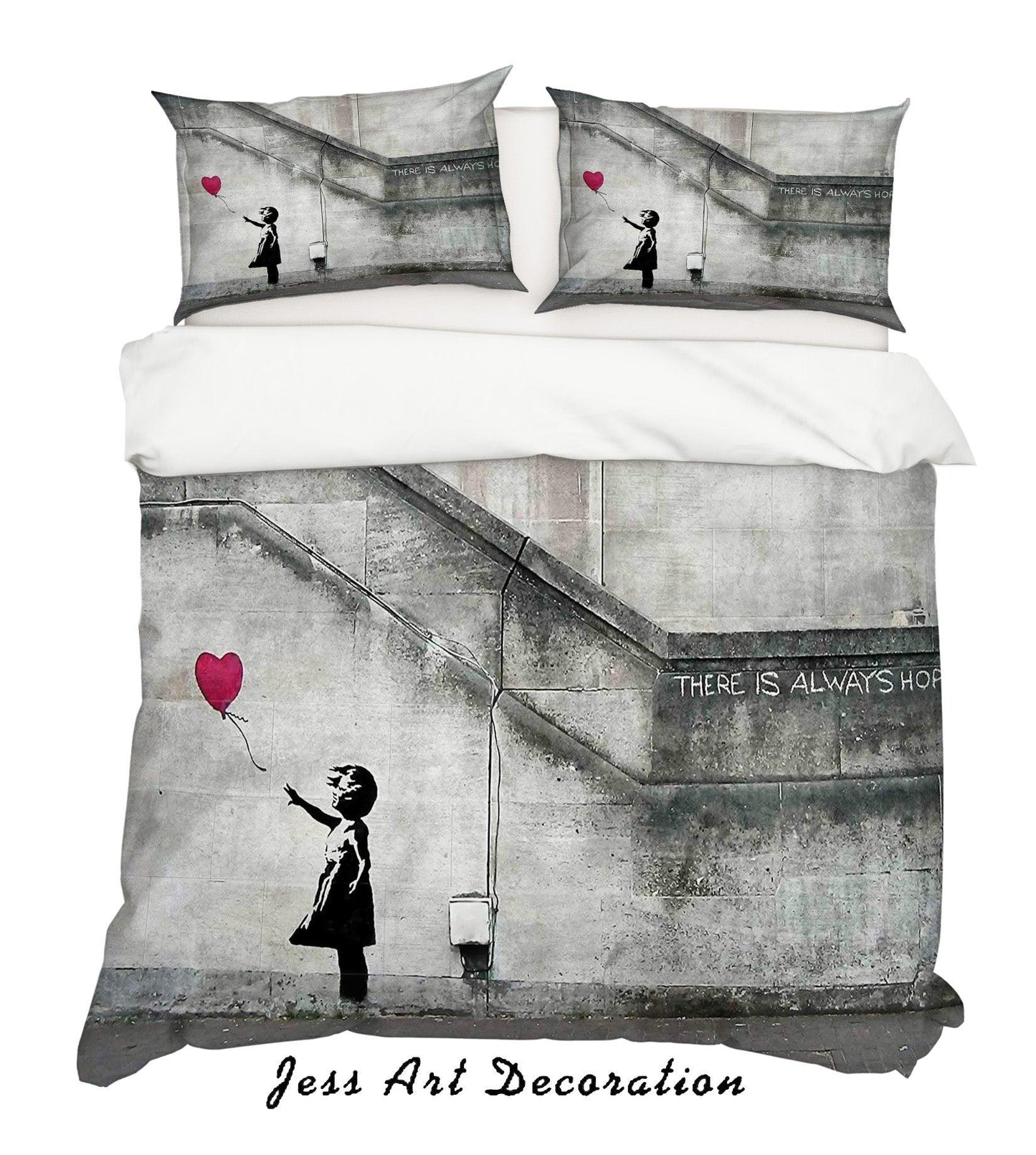 3D Banksy Red Heart Balloon Alone Girl Quilt Cover Set Bedding Set Duvet Cover Pillowcases ZY D30