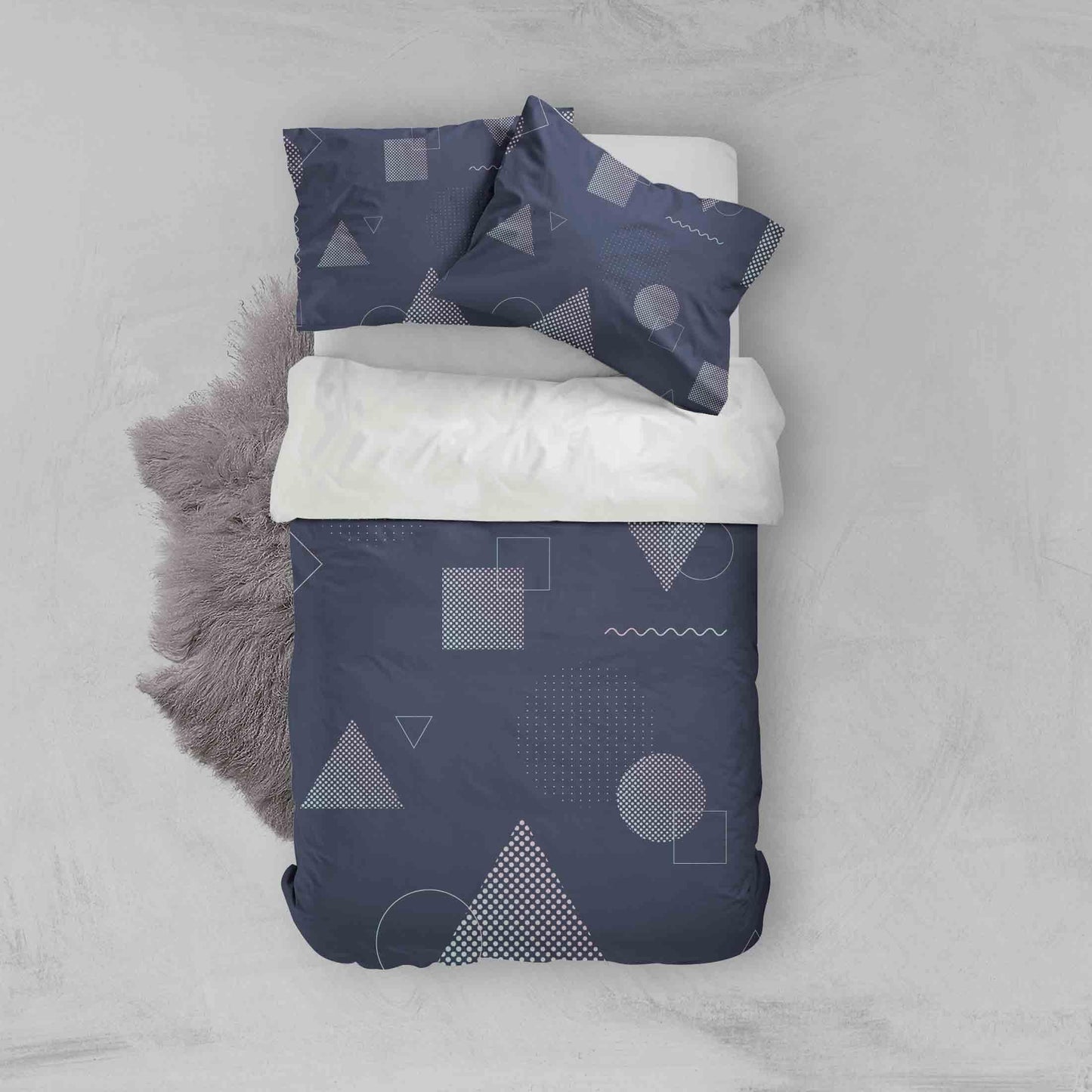 3D Blue Square Triangle Circle Quilt Cover Set Bedding Set Pillowcases 01
