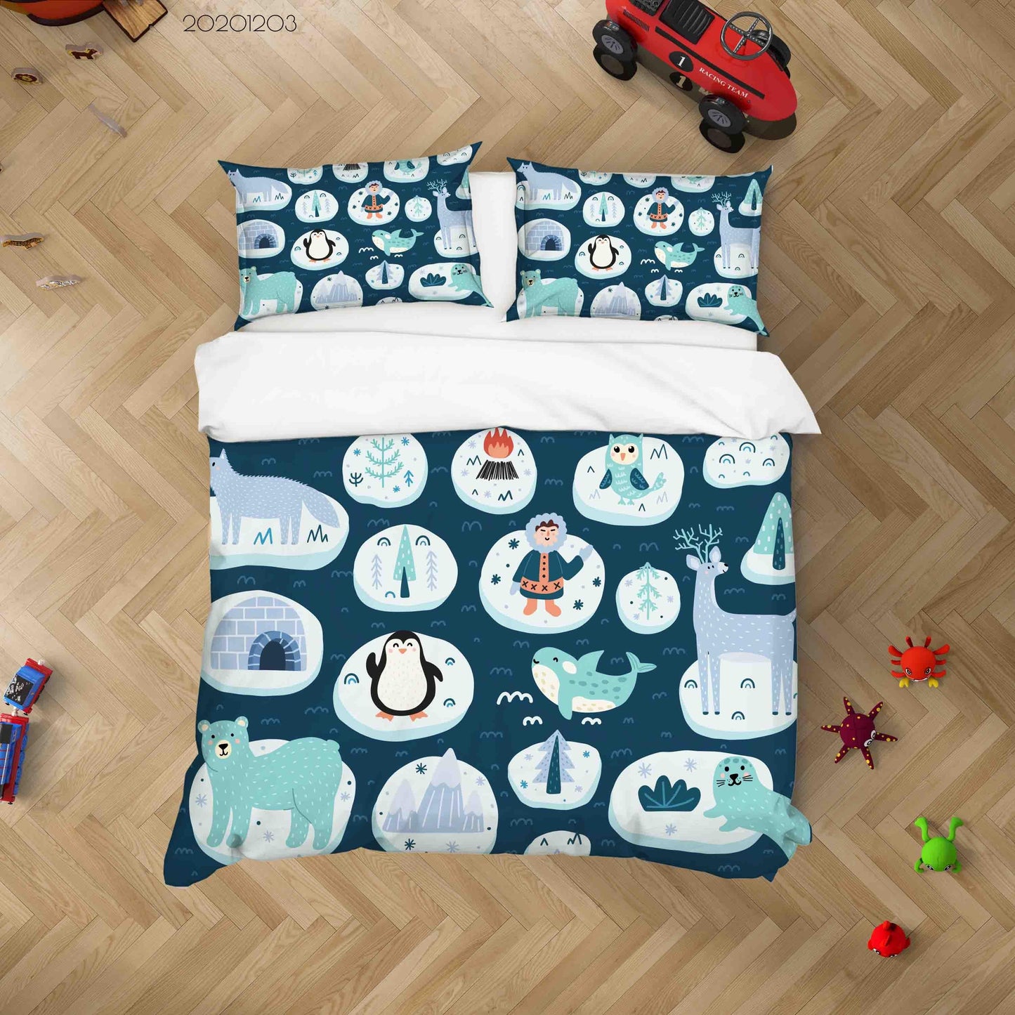 3D Cartoon Blue Iceburg Peaguin Bear Whale Animal Ocean Quilt Cover Set Bedding Set Duvet Cover Pillowcases LXL