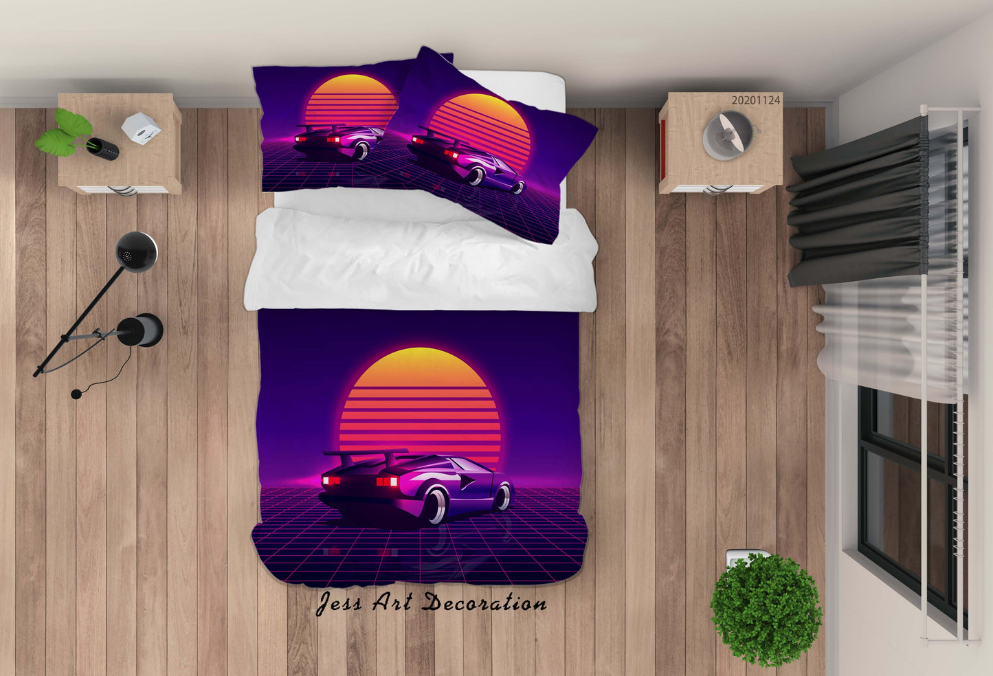 3D Abstract Sunset Vintage Car Vehicle Purple Quilt Cover Set Bedding Set Duvet Cover Pillowcases LXL