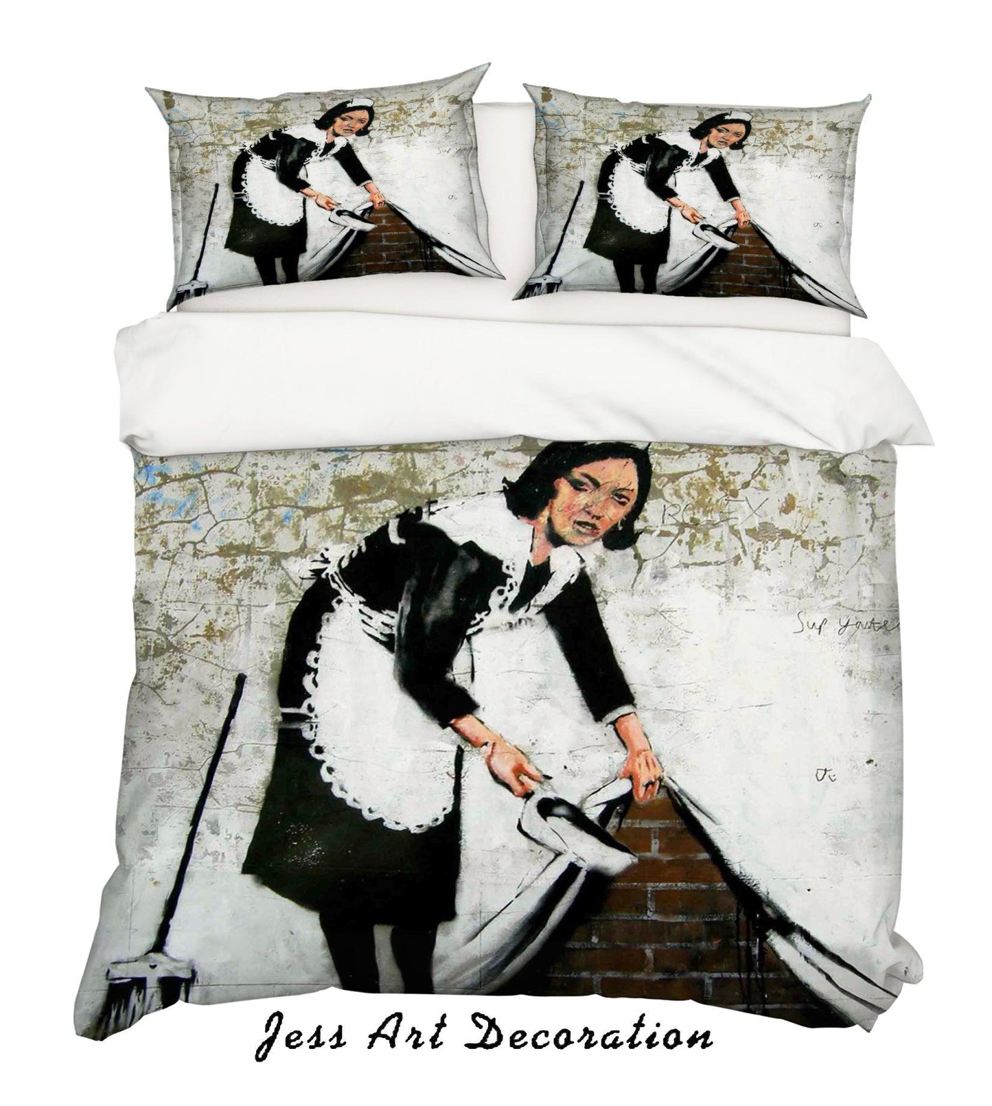 3D Brick Wall Banksy Figure Maidservant Quilt Cover Set Bedding Set Duvet Cover Pillowcases ZY D78