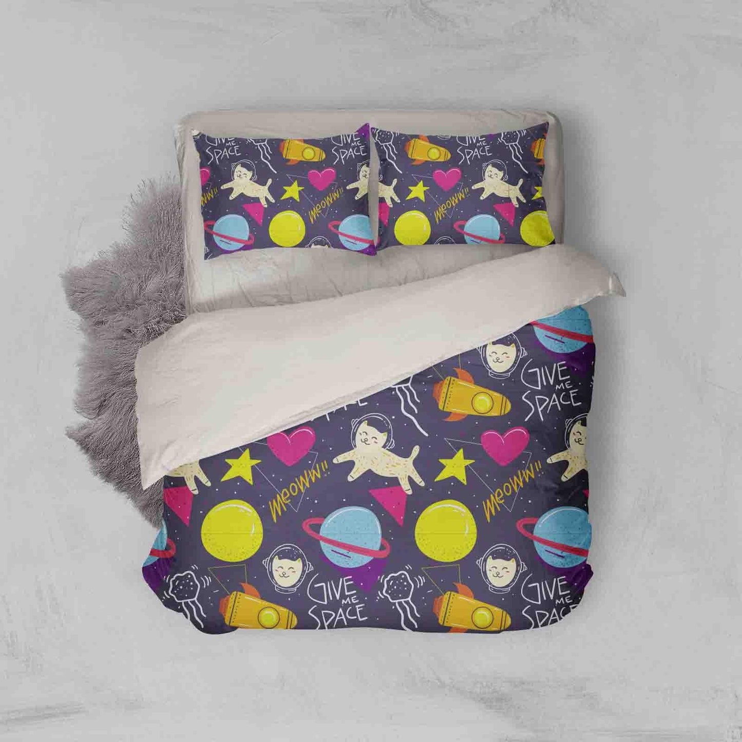 3D Blue Planet Cat Star Heart Triangle Quilt Cover Set Bedding Set Pillowcases 13