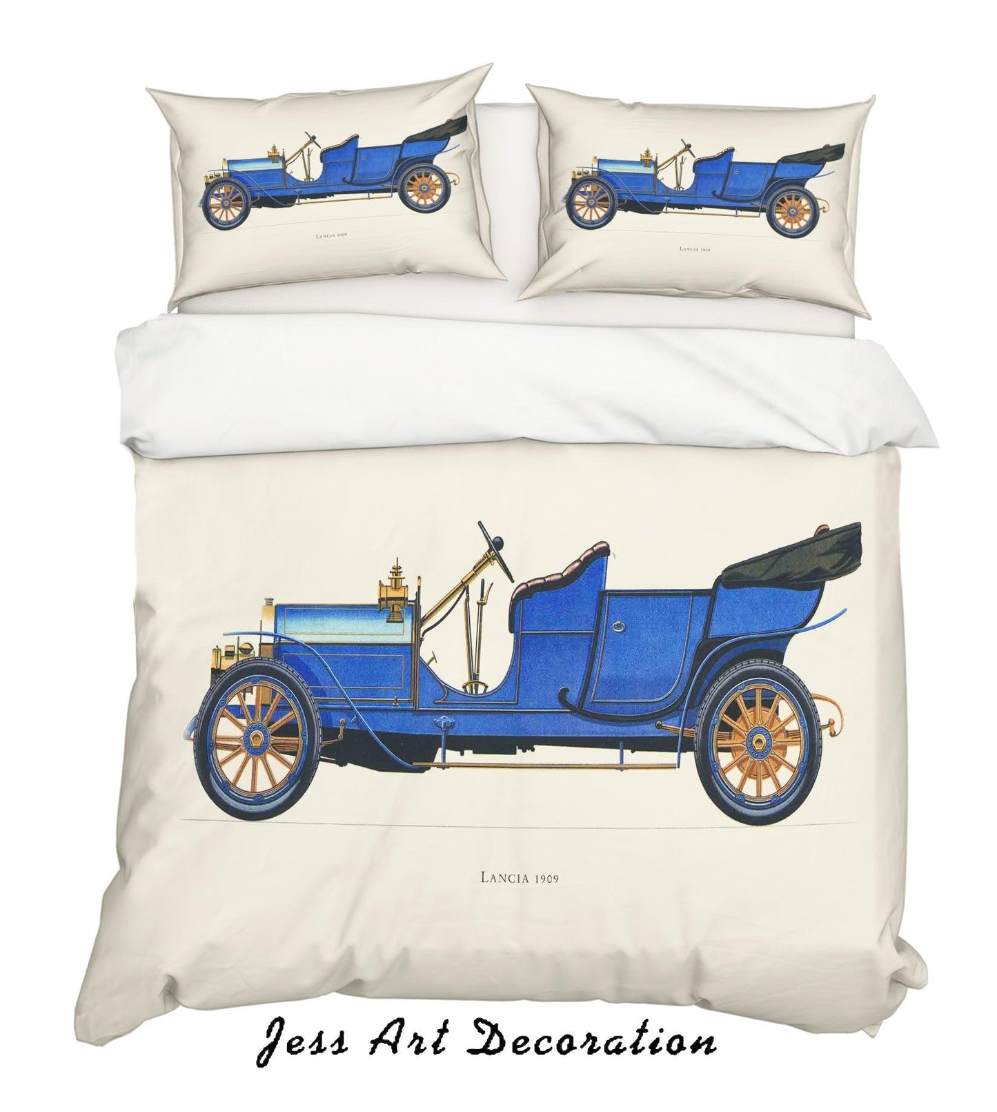 3D Blue Retro Classic Car Quilt Cover Set Bedding Set Pillowcases 12