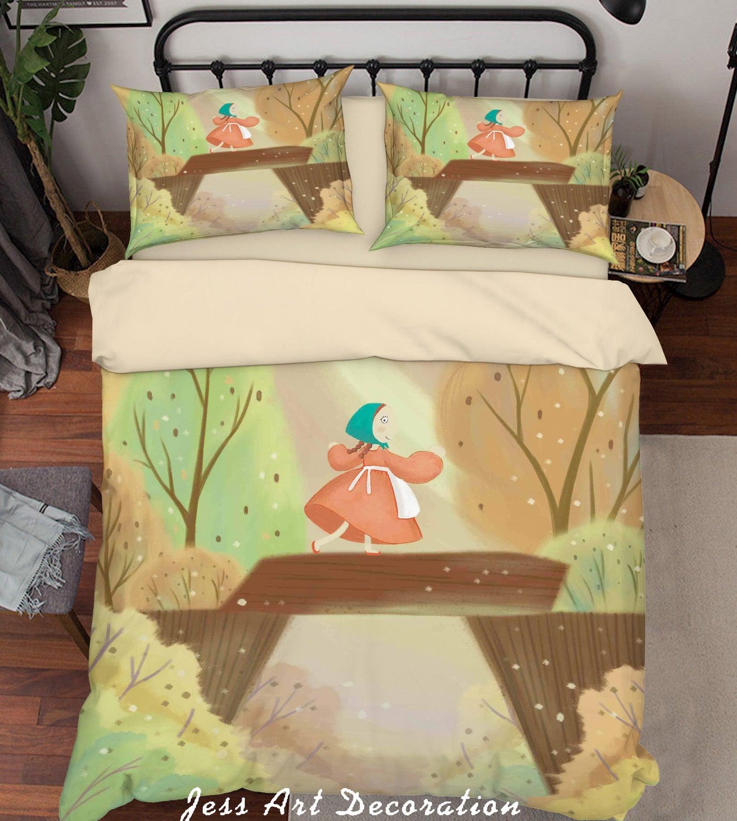3D Cartoon Girl Bridge Tree Quilt Cover Set Bedding Set Duvet Cover Pillowcases A592 LQH