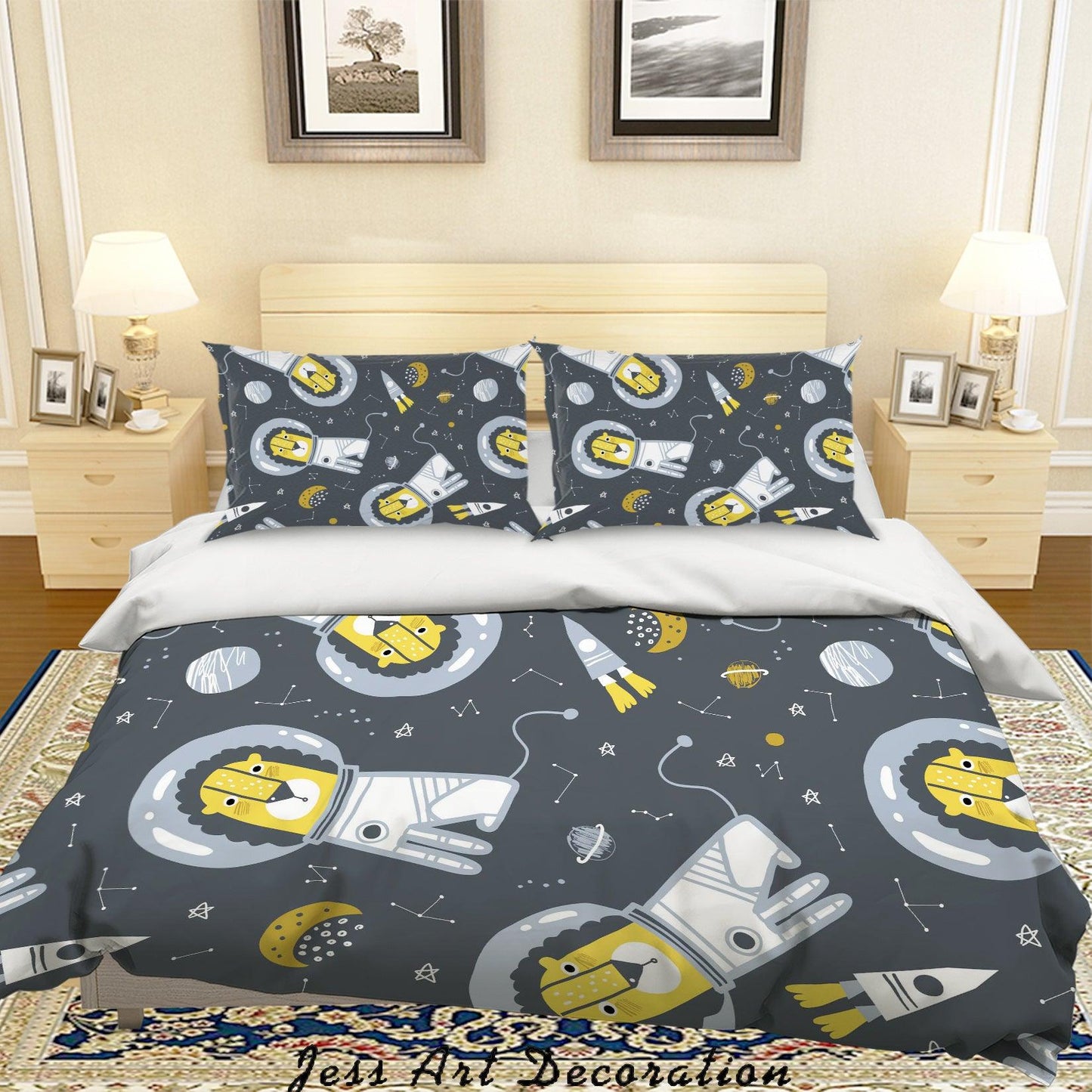 3D Cartoon Lion Astronaut Quilt Cover Set Bedding Set Pillowcases 160