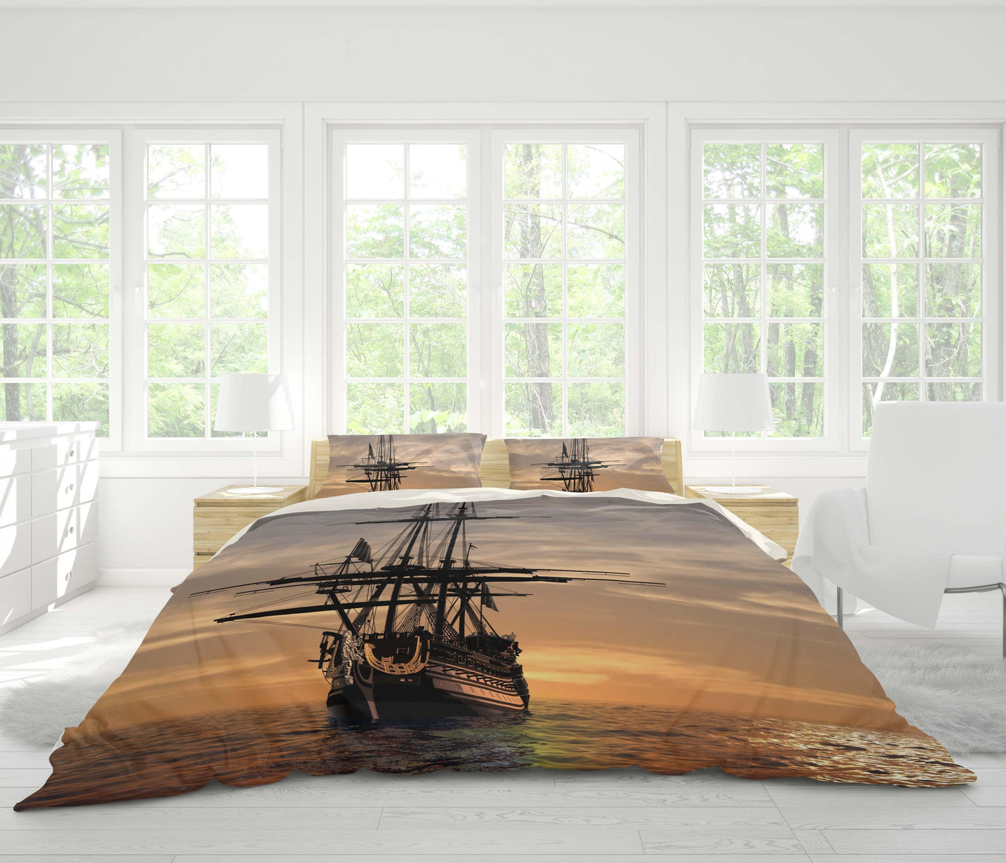 3D Boat Quilt Cover Set Bedding Set Pillowcases 01