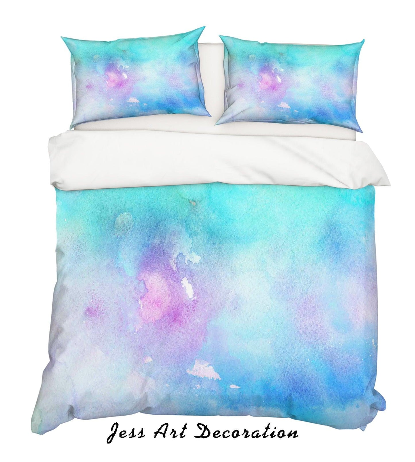3D Blue Watercolor Quilt Cover Set Bedding Set Pillowcases 12