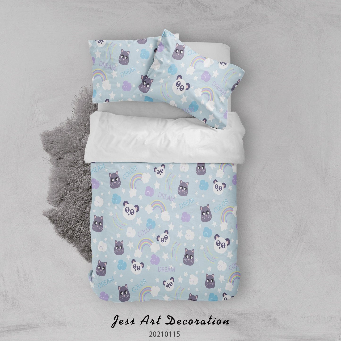 3D Cartoon Animal Panda Rainbow Quilt Cover Set Bedding Set Duvet Cover Pillowcases 2