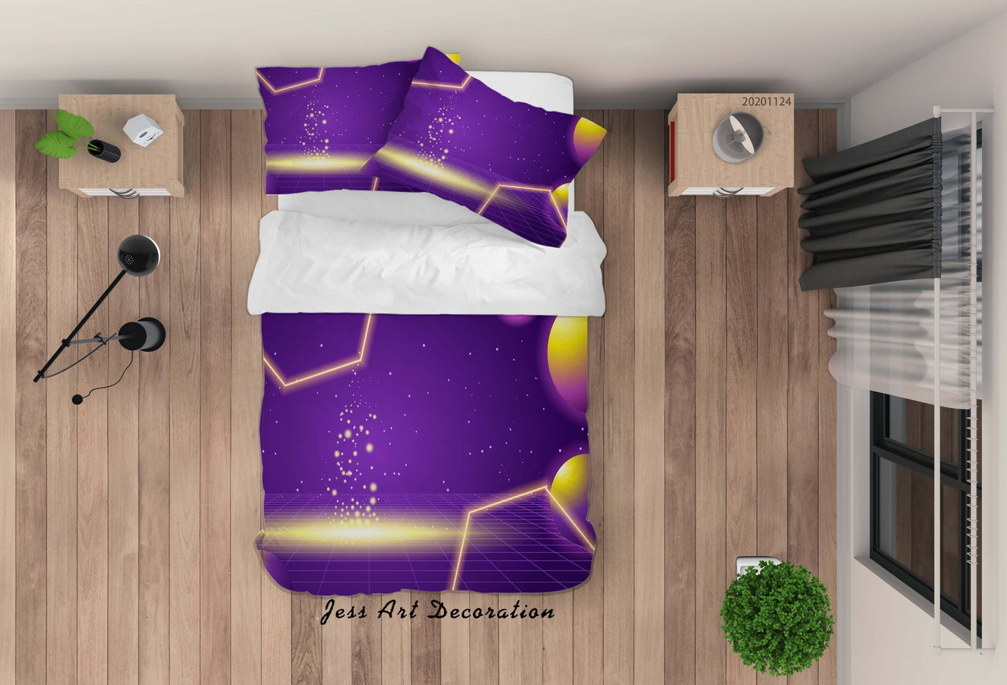 3D Abstract Space Glowing Planet Purple Quilt Cover Set Bedding Set Duvet Cover Pillowcases LXL