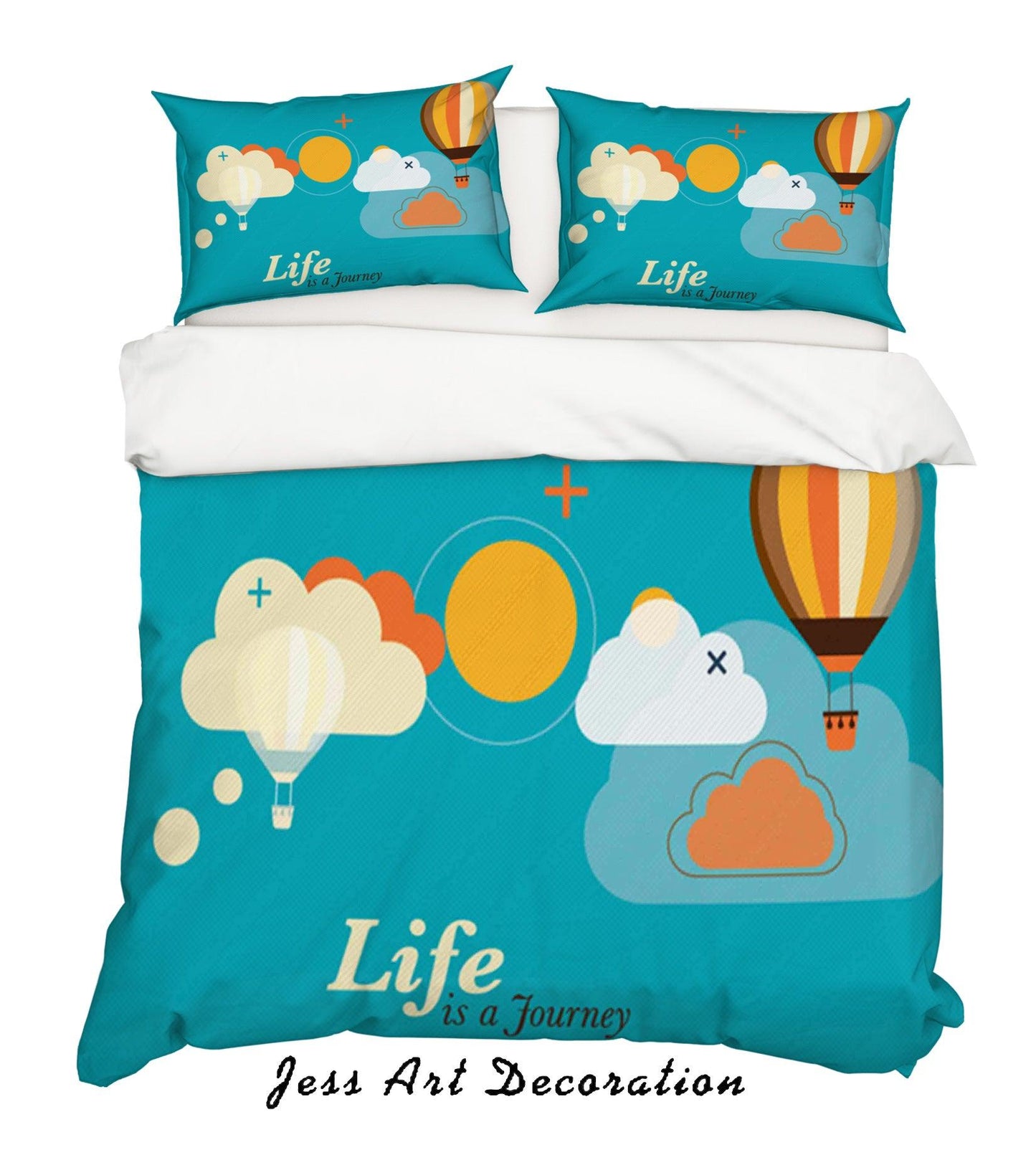 3D Blue Clouds Hot Air Balloon Quilt Cover Set Bedding Set Pillowcases 75