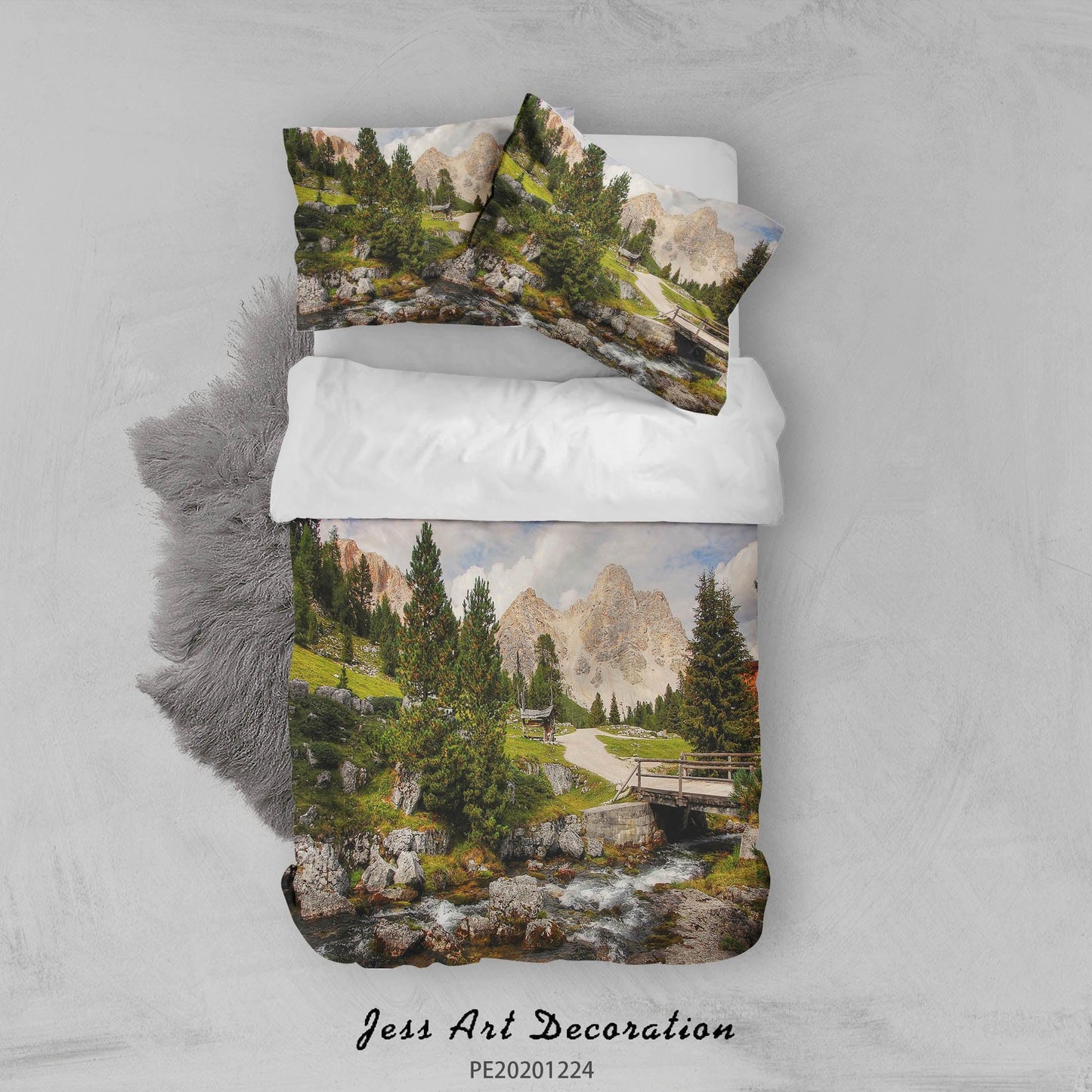 3D Bridge Green Forest River Quilt Cover Set Bedding Set Duvet Cover Pillowcases 154 LQH