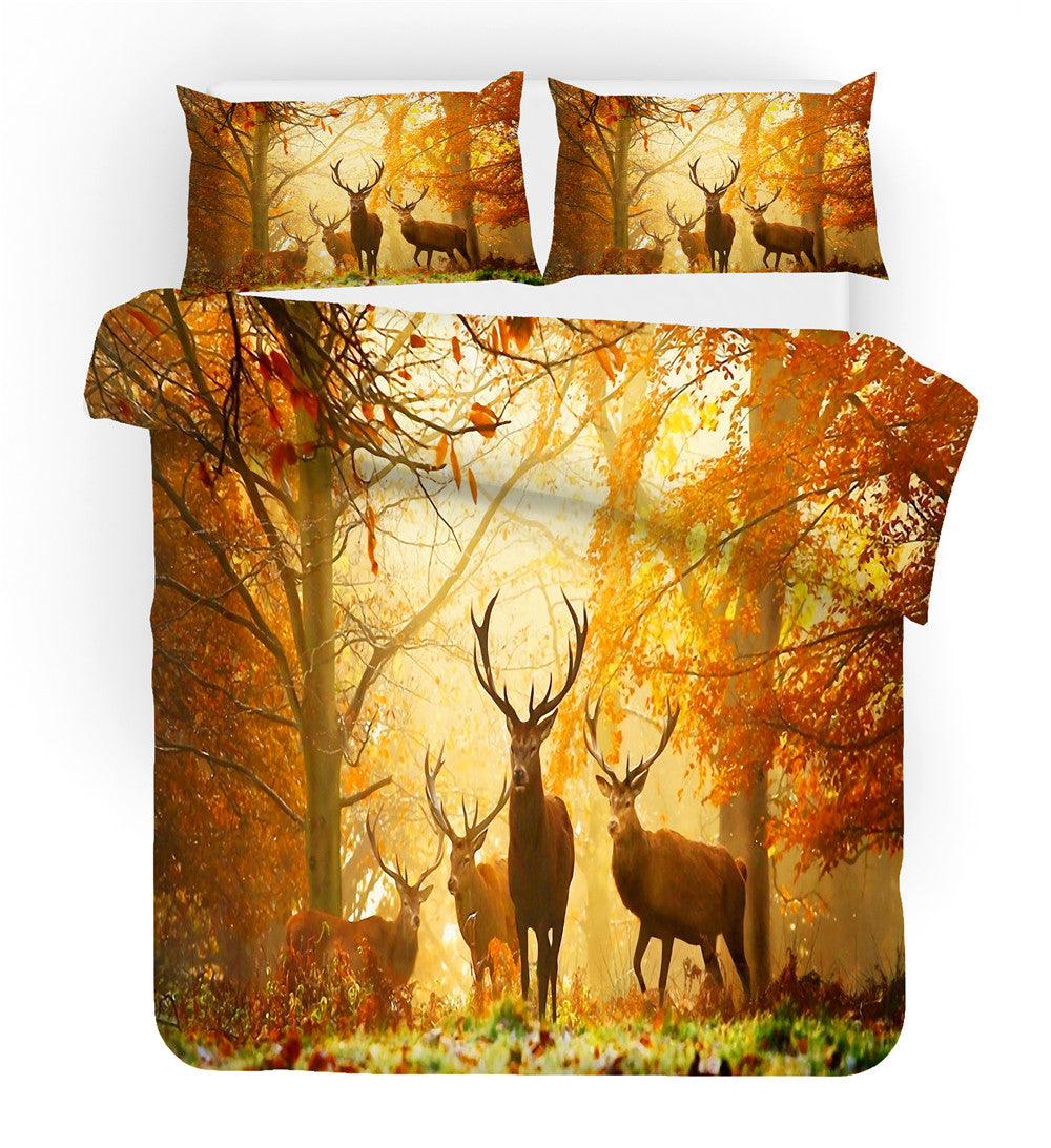 3D Autumn Forest Animal Elk Quilt Cover Set Bedding Set Duvet Cover Pillowcases 89