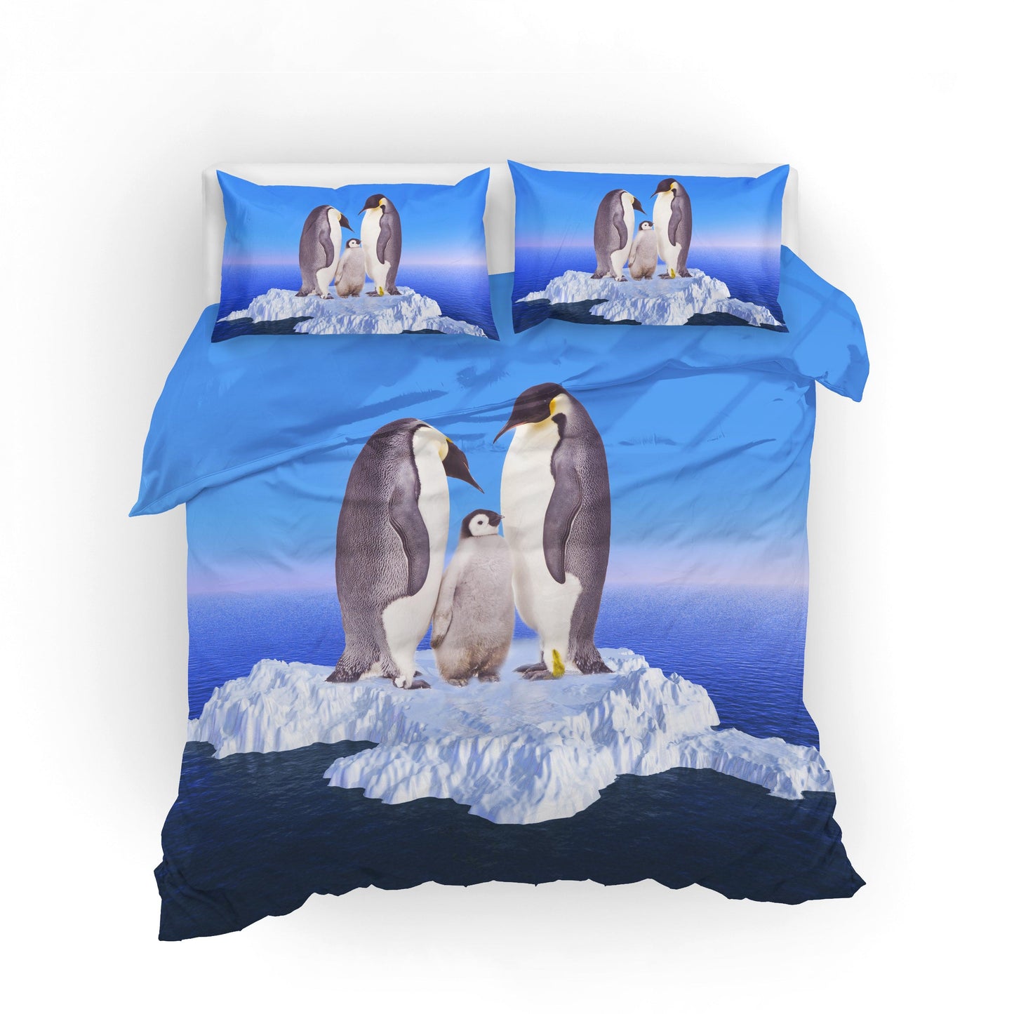 3D Blue Penguin Glacier Quilt Cover Set Bedding Set Pillowcases 06