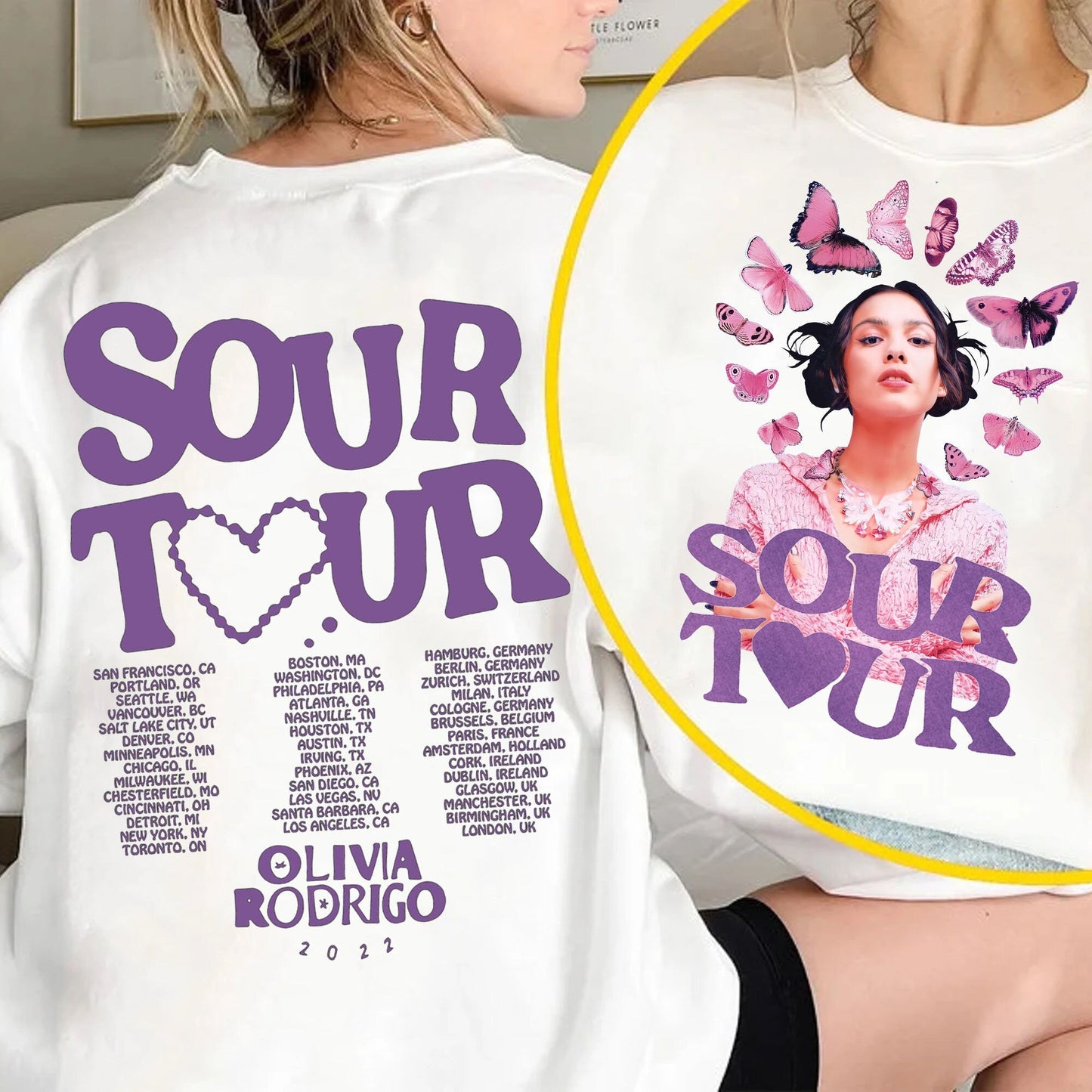 Olivia Rodrigo The Sour Tour 2022 Double Sided Double Side T-shirt