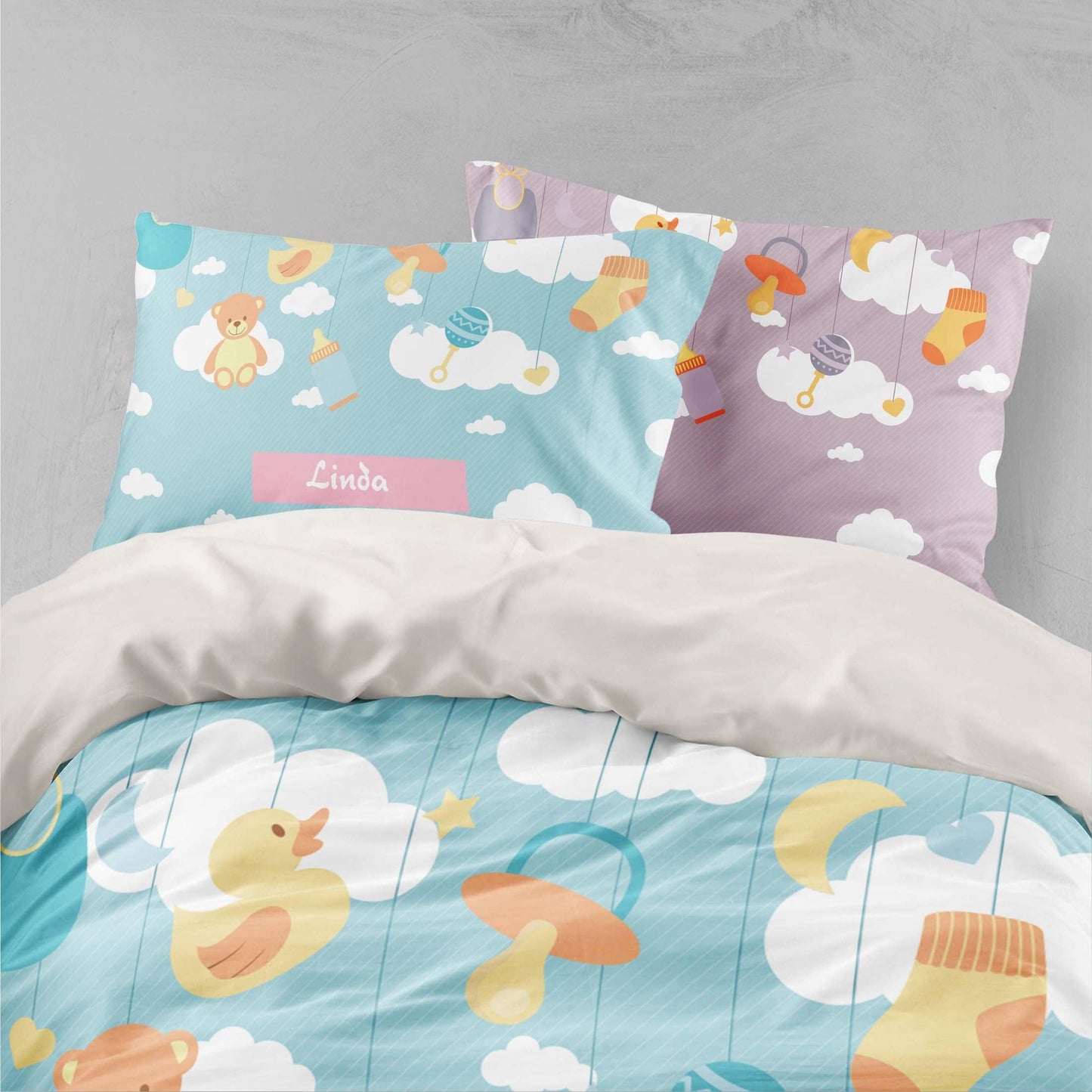 3D Cartoon Doll White Cloud Quilt Cover Set Bedding Set Pillowcases 74