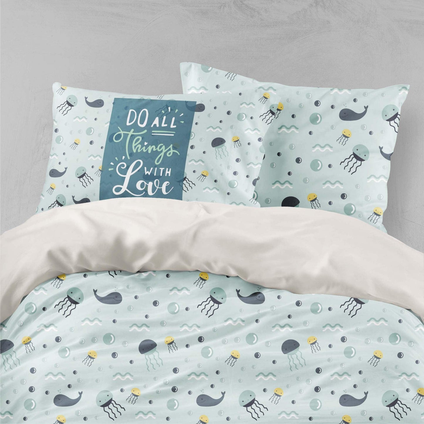 3D Blue Whale Jellyfish Quilt Cover Set Bedding Set Pillowcases 50