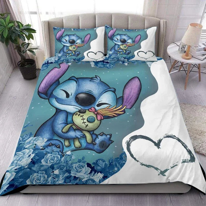 Custom Stitch Bedding Set, Lilo And Stitch Bed Set, Cartoon Movie Duvet Cover, Housewarming Gift, Birthday Gift For Her