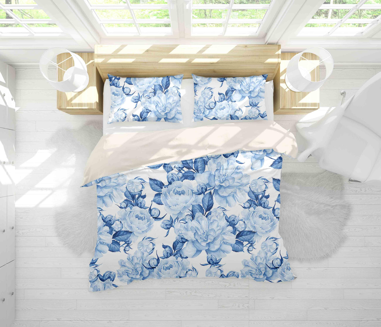 3D Blue Flowers Quilt Cover Set Bedding Set Pillowcases 65