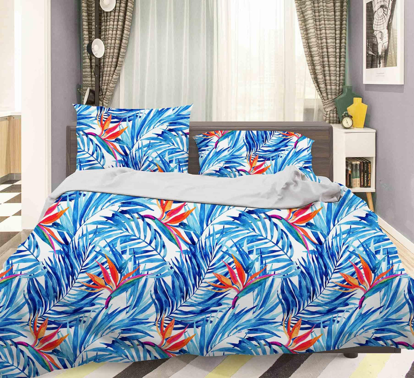 3D Blue Leaves Quilt Cover Set Bedding Set Pillowcases 62