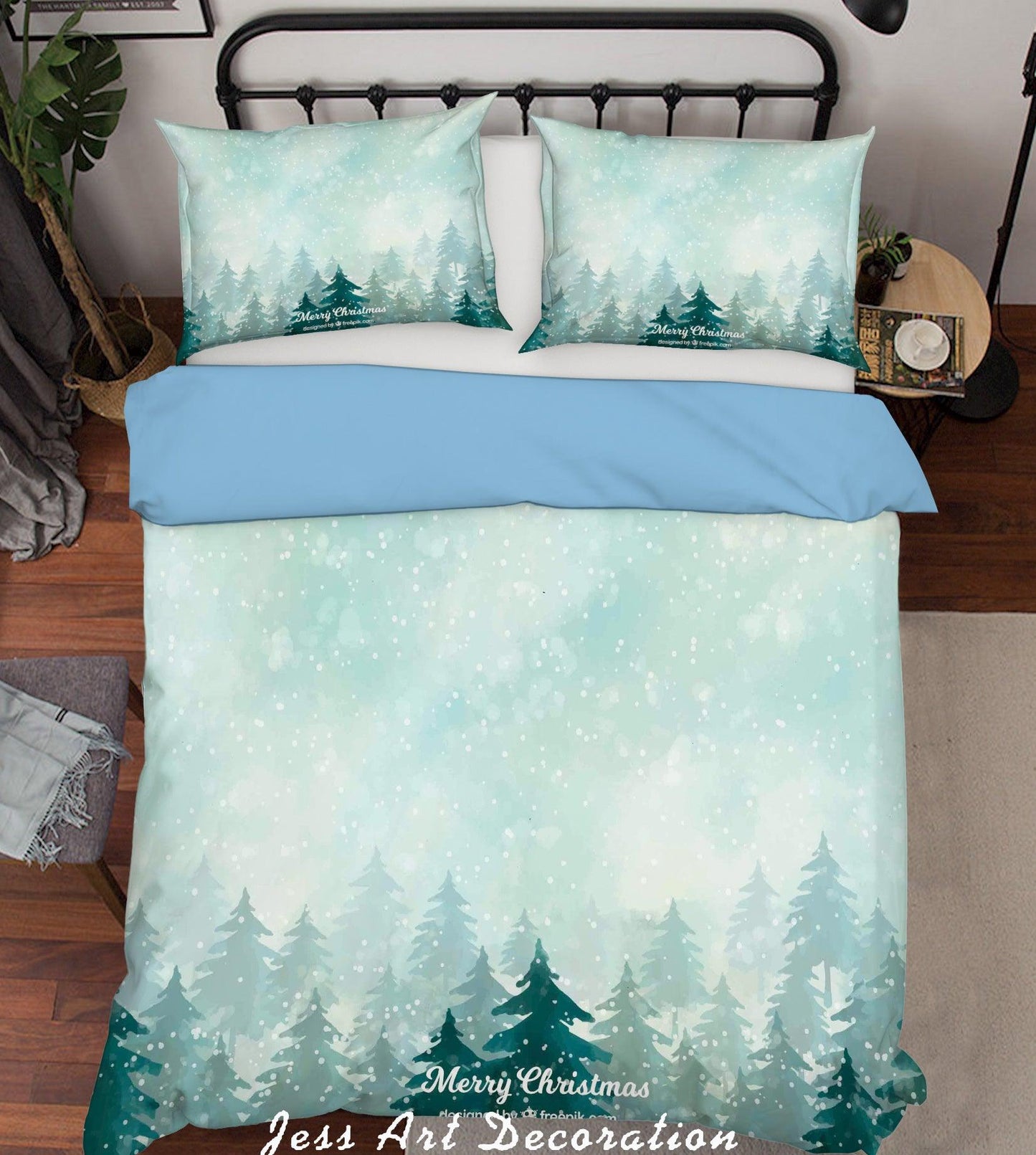 3D Cartoon Green Forest Snow Quilt Cover Set Bedding Set Pillowcases 36