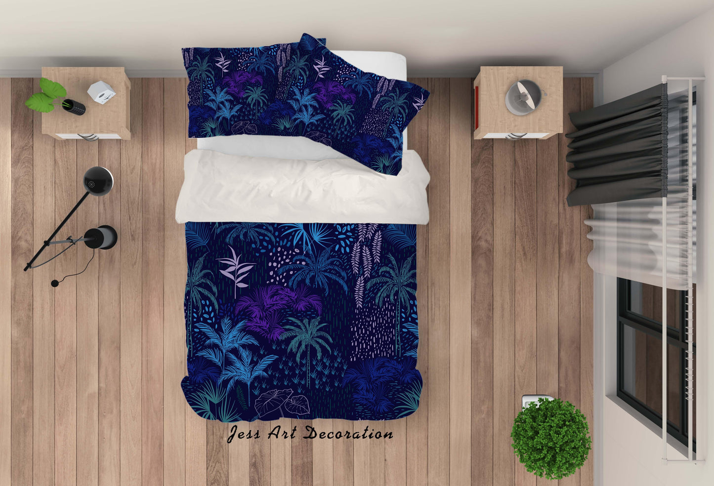 3D Blue Leaves Quilt Cover Set Bedding Set Pillowcases 76