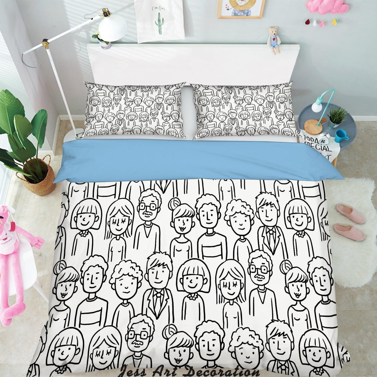 3D Black White Cartoon Portrait Quilt Cover Set Bedding Set Pillowcases 144