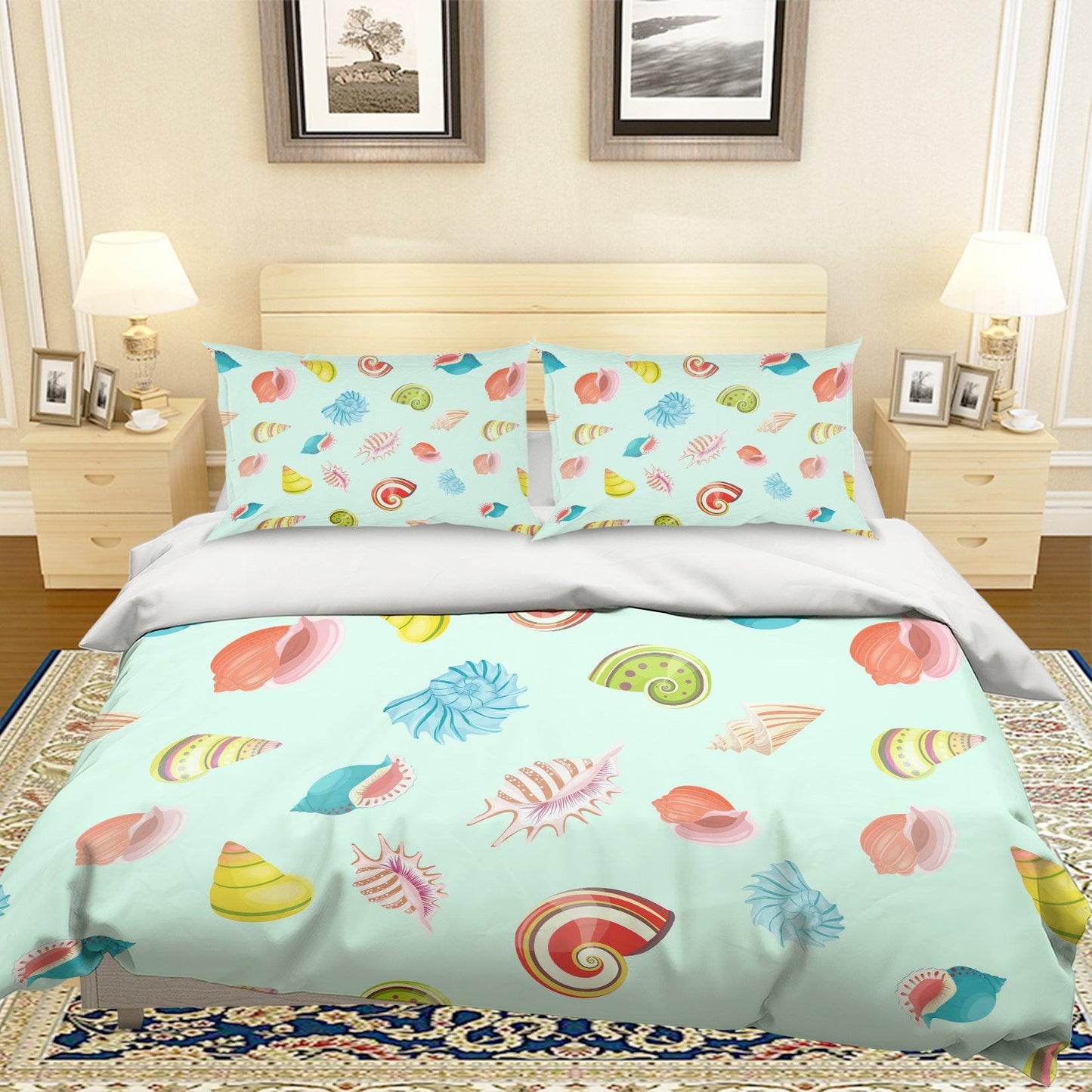 3D Cartoon Green Conch Quilt Cover Set Bedding Set Pillowcases 108