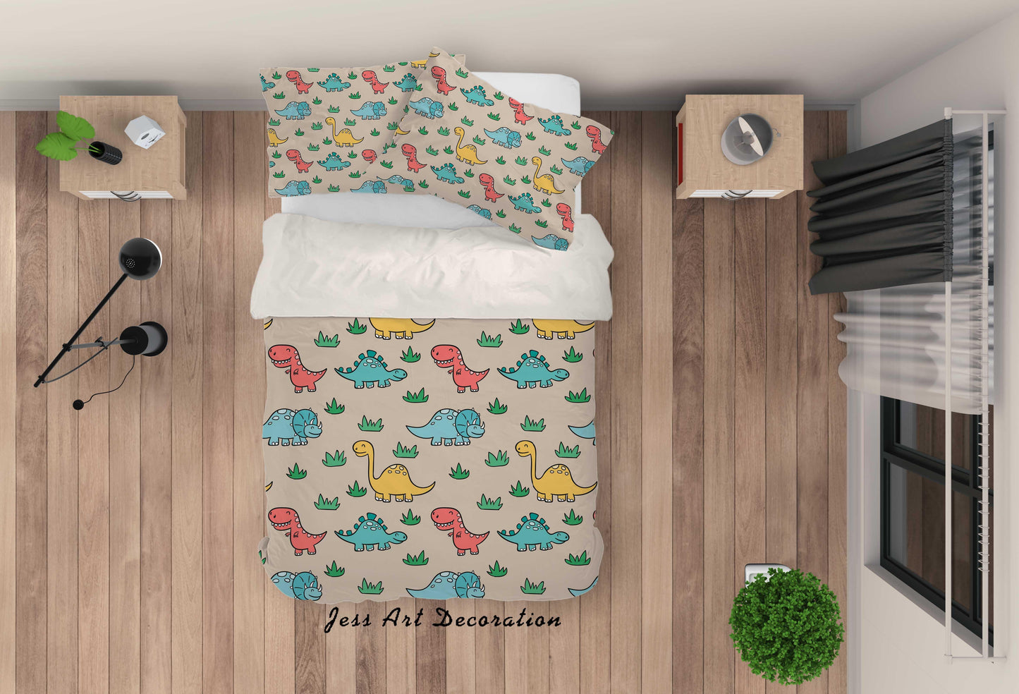 3D Cartoon Dinosaur Color Quilt Cover Set Bedding Set Pillowcases 82